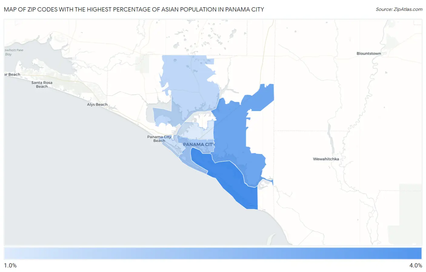 Zip Codes with the Highest Percentage of Asian Population in Panama City Map
