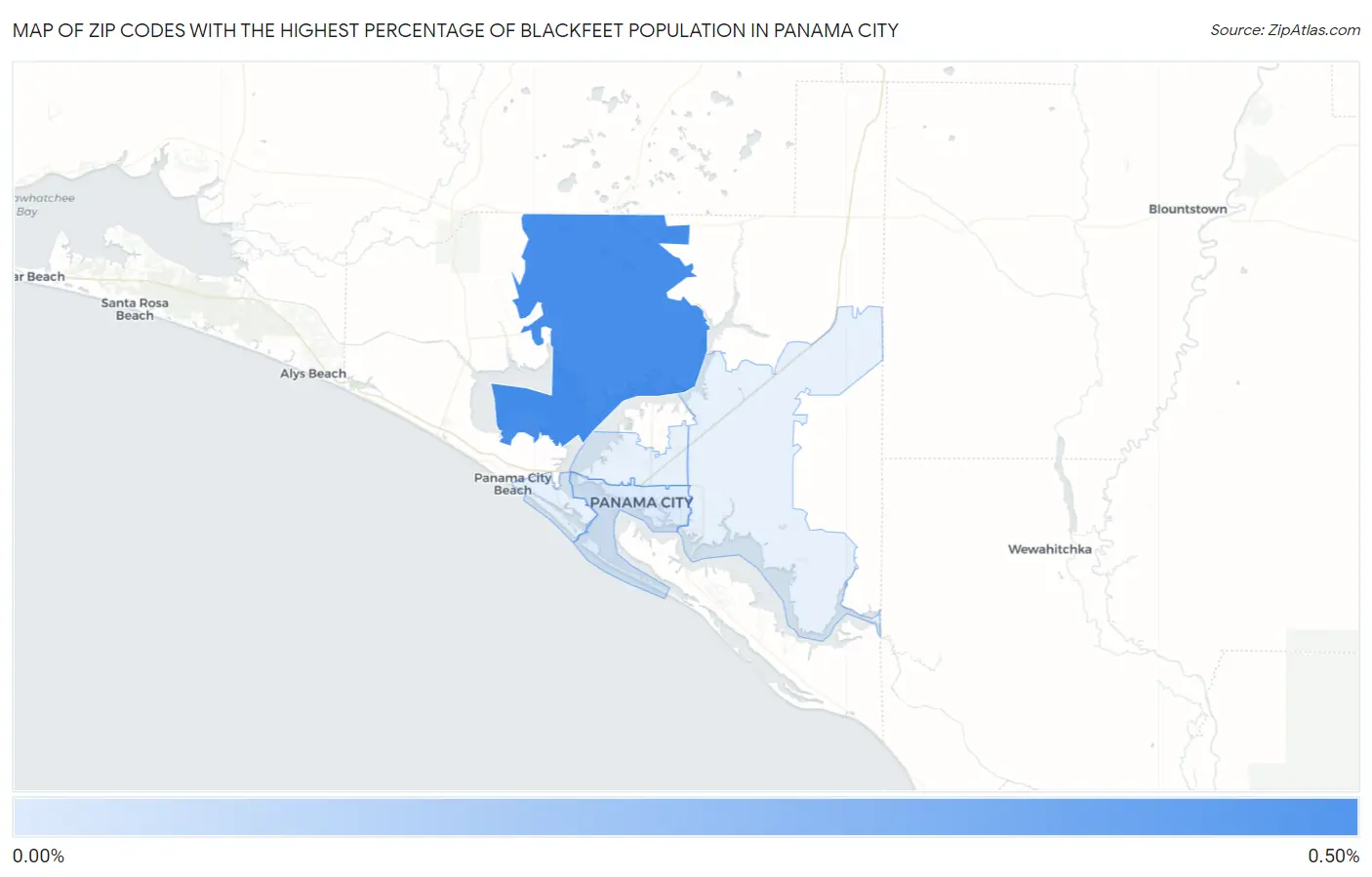 Zip Codes with the Highest Percentage of Blackfeet Population in Panama City Map