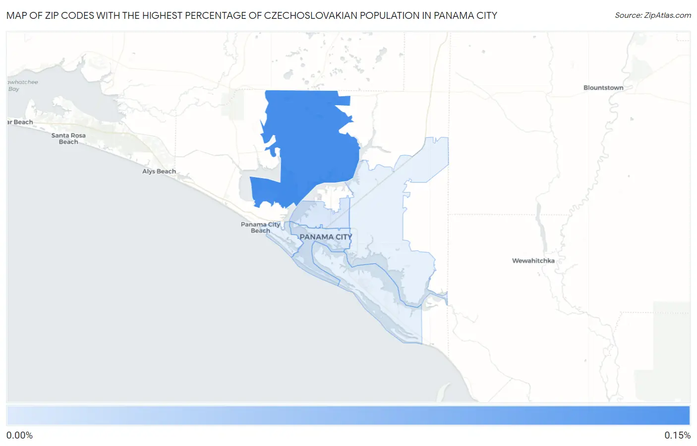 Zip Codes with the Highest Percentage of Czechoslovakian Population in Panama City Map