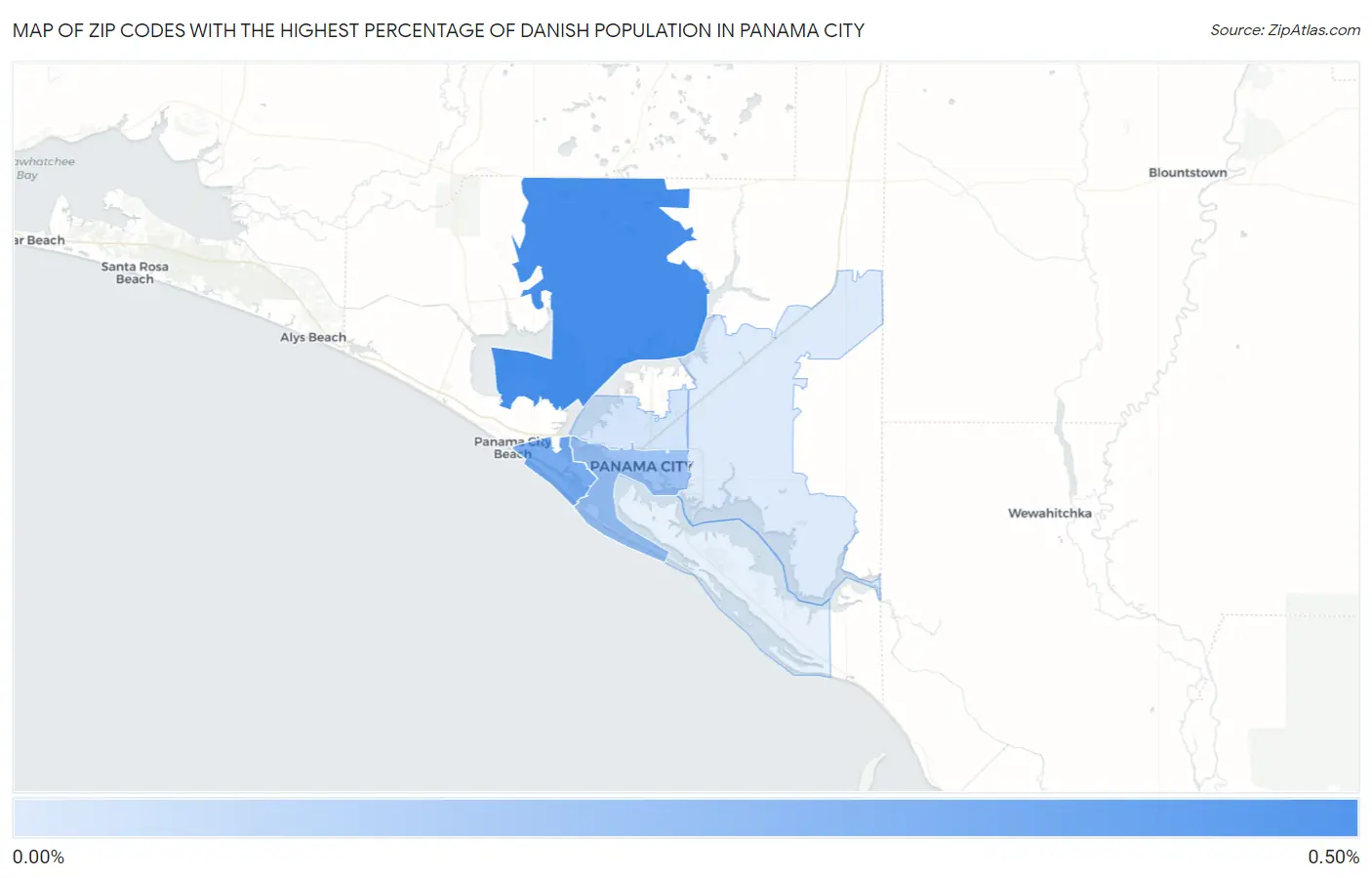 Zip Codes with the Highest Percentage of Danish Population in Panama City Map