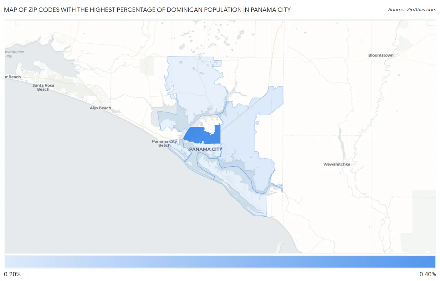 Zip Codes with the Highest Percentage of Dominican Population in Panama City Map