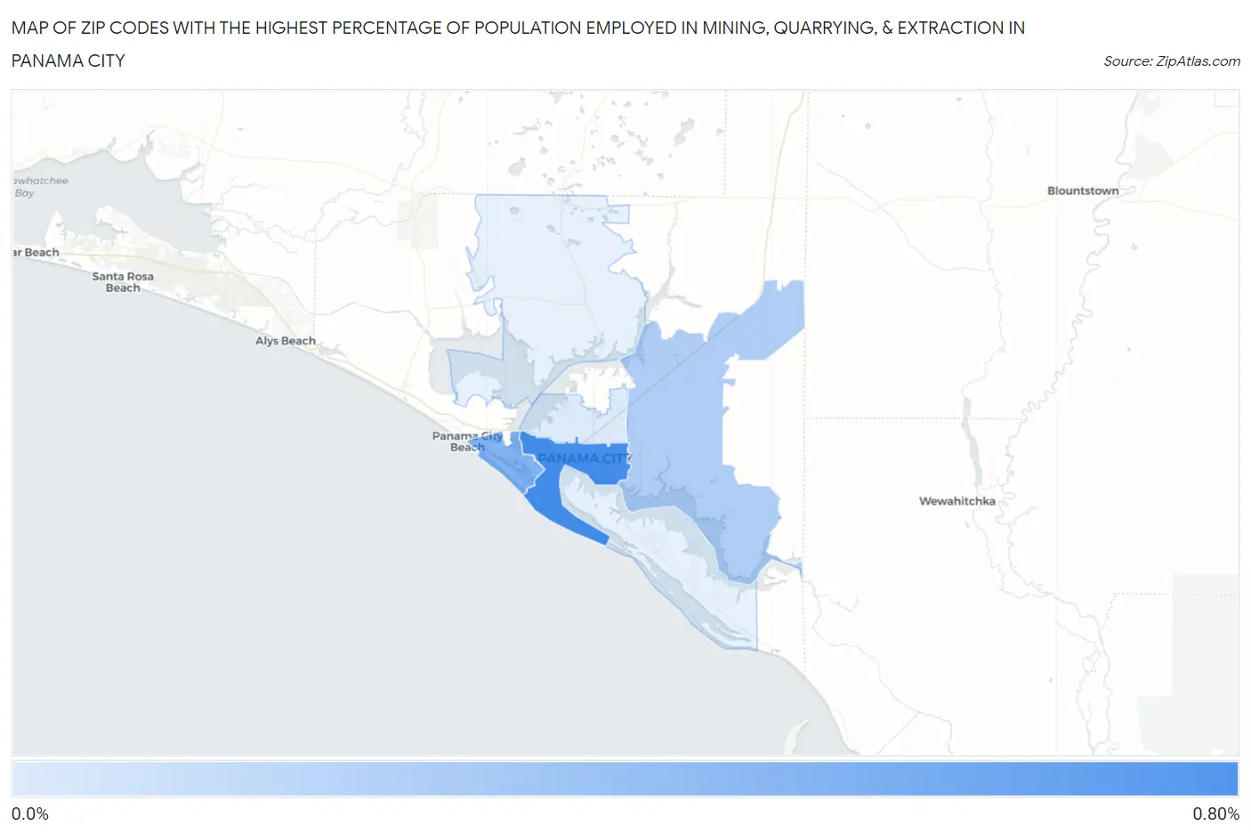 Zip Codes with the Highest Percentage of Population Employed in Mining, Quarrying, & Extraction in Panama City Map