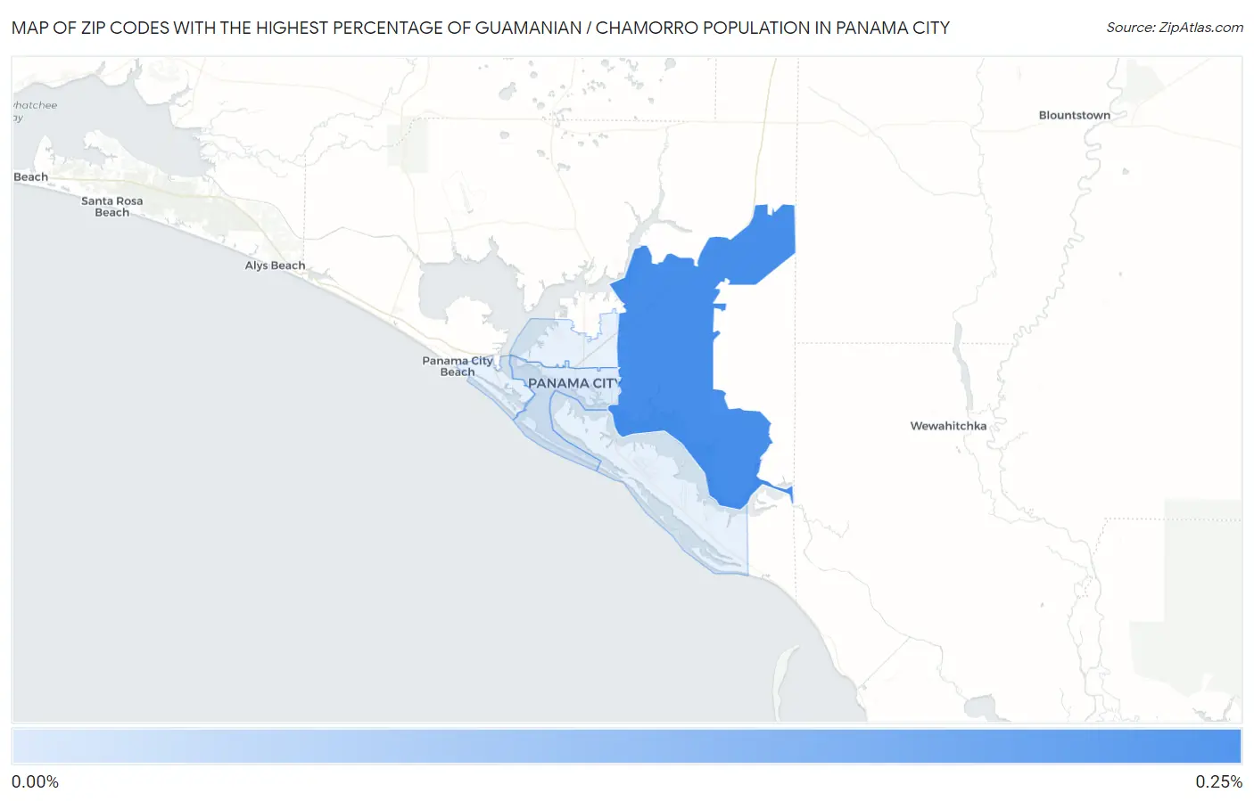 Zip Codes with the Highest Percentage of Guamanian / Chamorro Population in Panama City Map