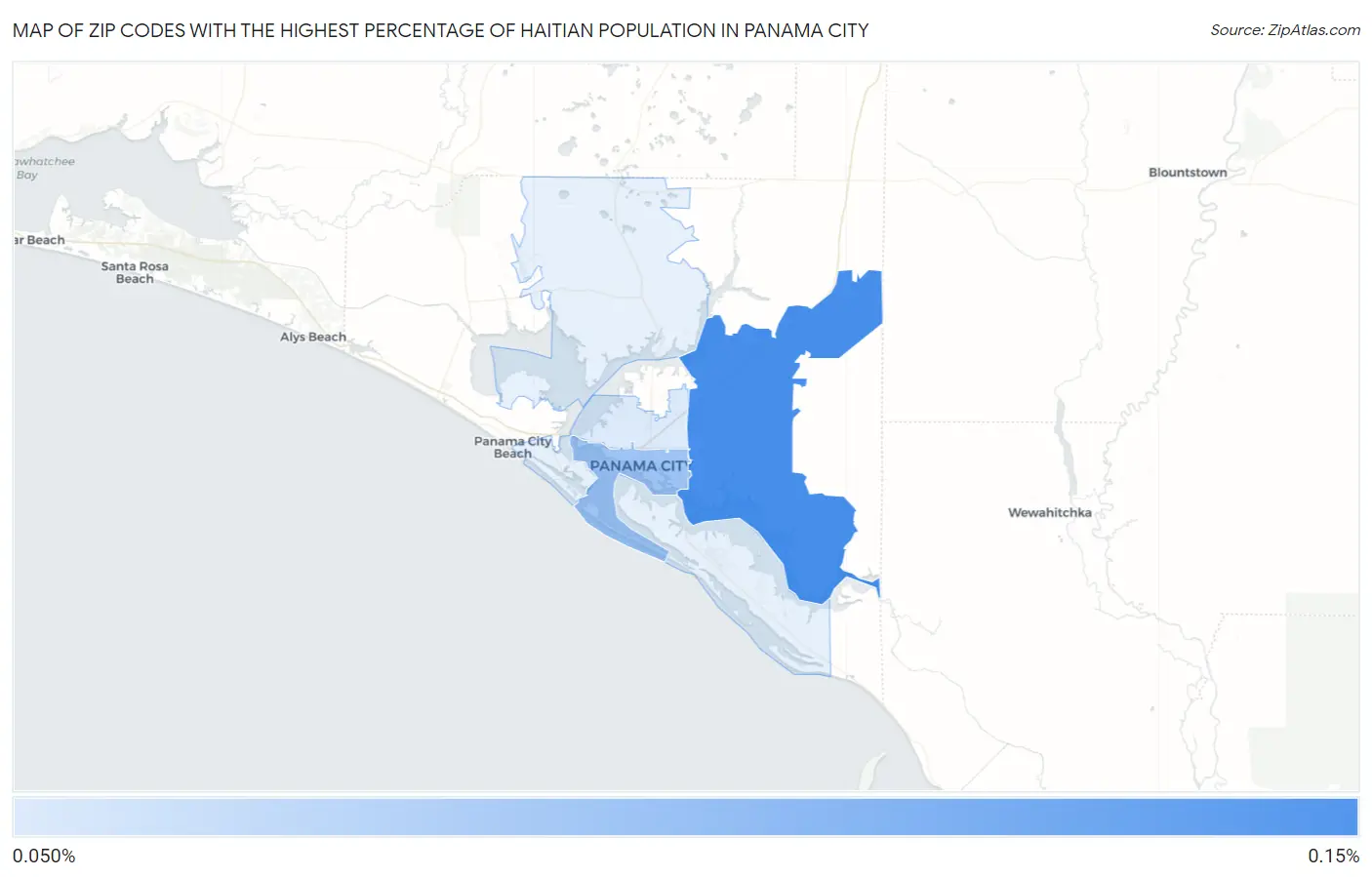 Zip Codes with the Highest Percentage of Haitian Population in Panama City Map