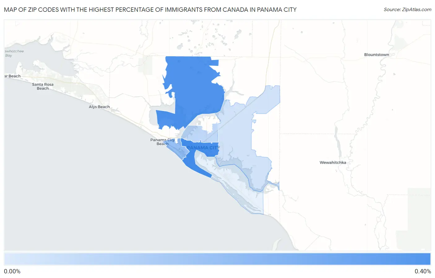 Zip Codes with the Highest Percentage of Immigrants from Canada in Panama City Map