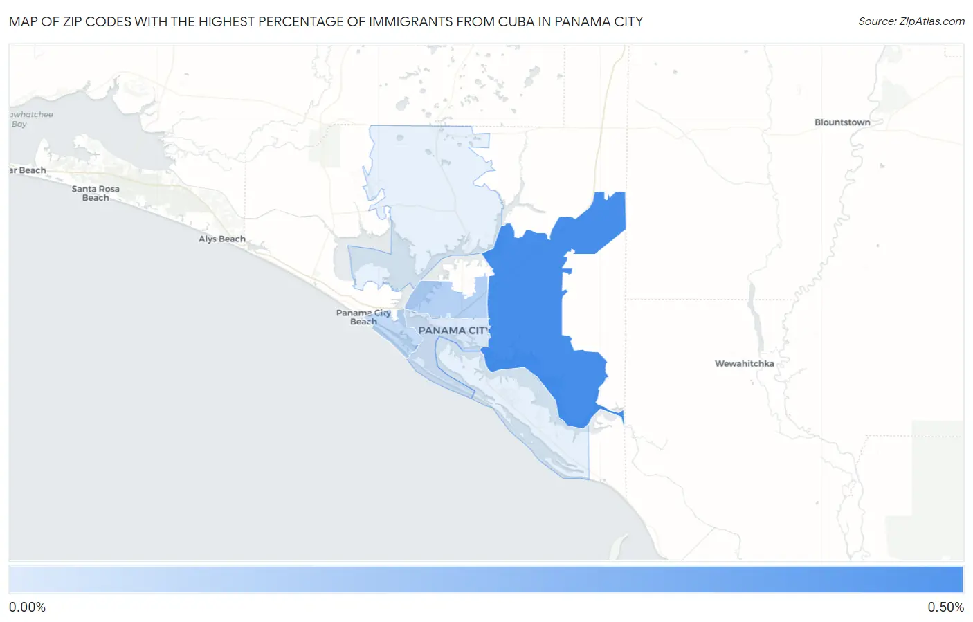 Zip Codes with the Highest Percentage of Immigrants from Cuba in Panama City Map