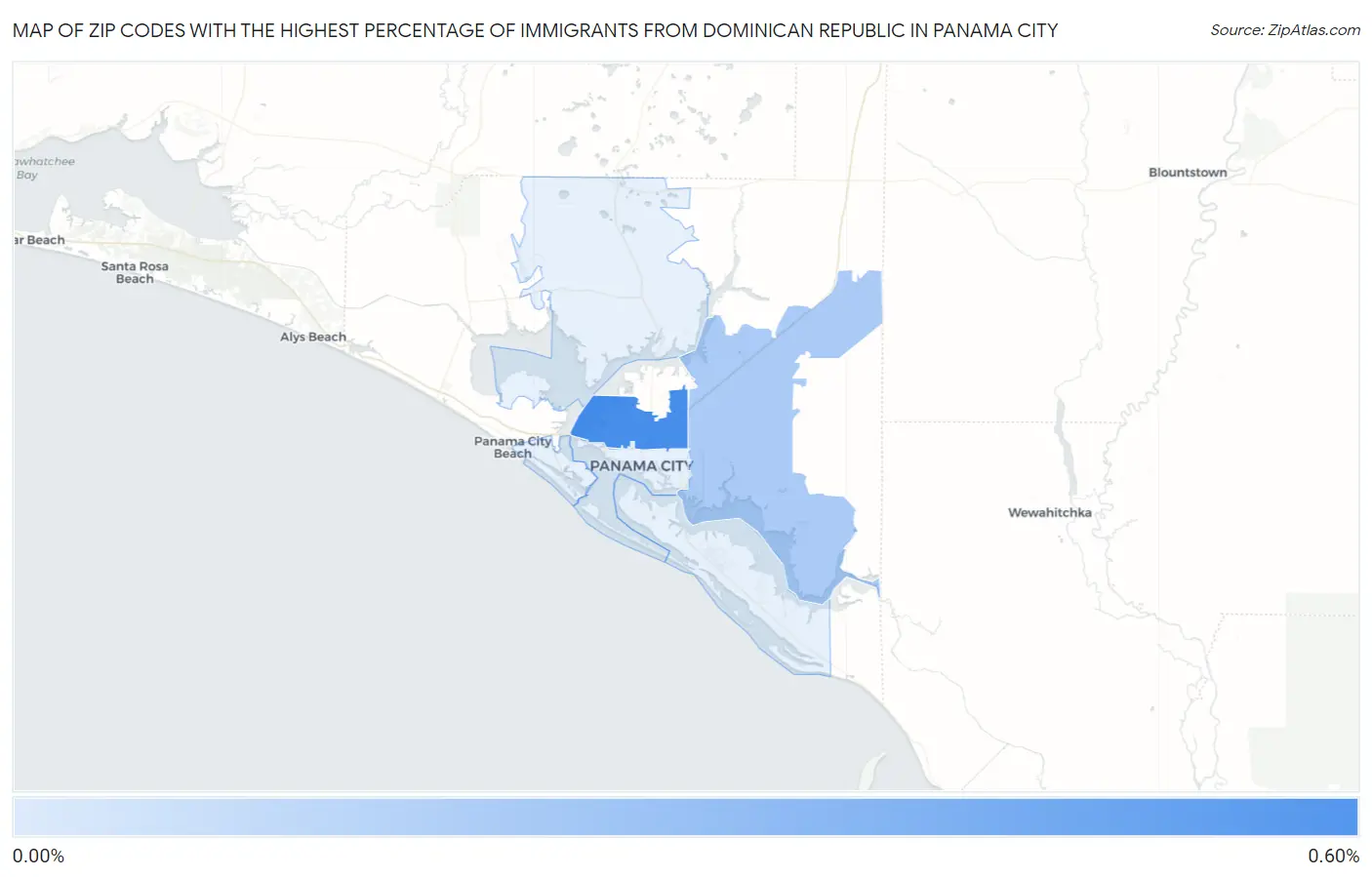 Zip Codes with the Highest Percentage of Immigrants from Dominican Republic in Panama City Map