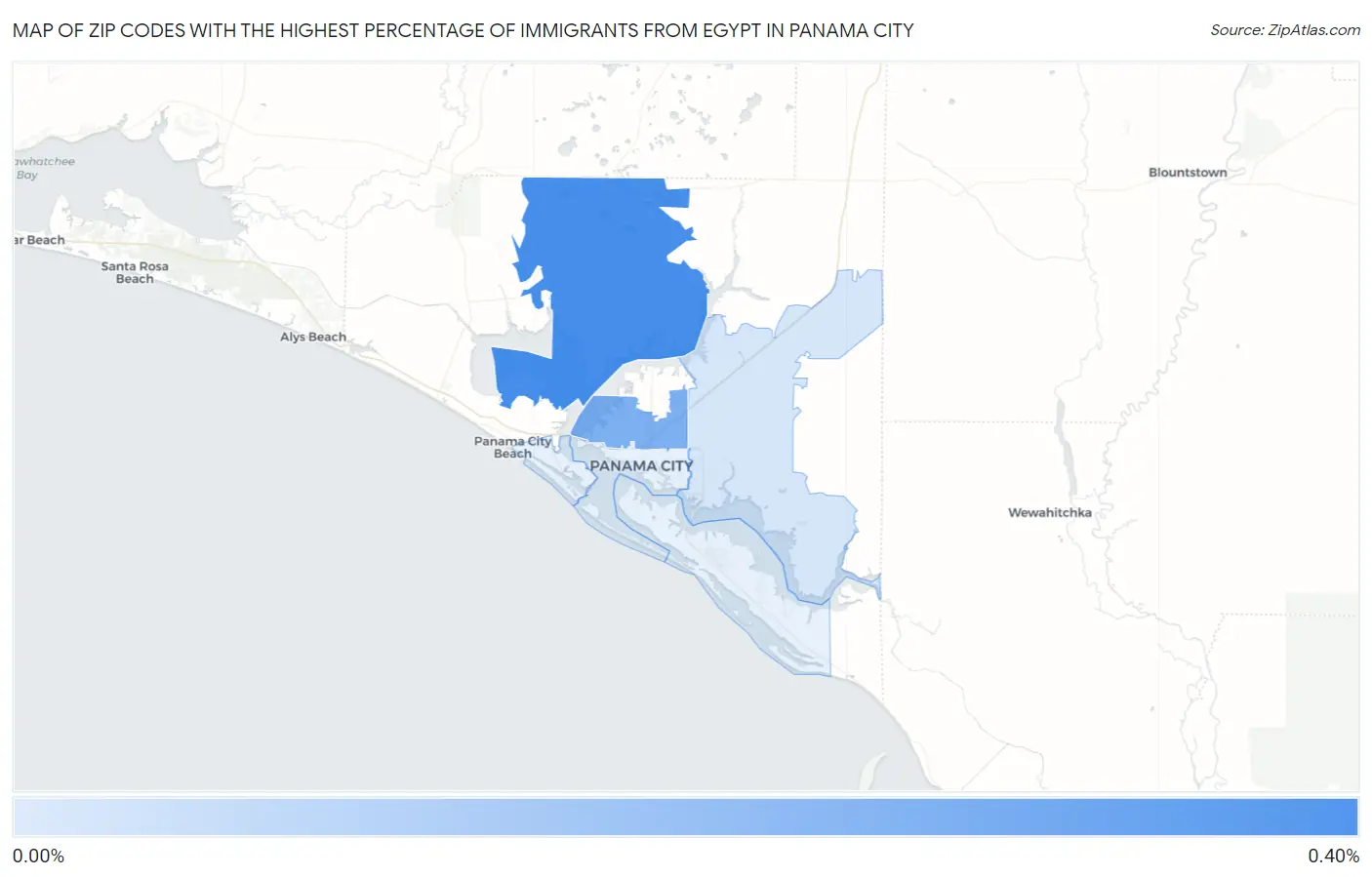 Zip Codes with the Highest Percentage of Immigrants from Egypt in Panama City Map