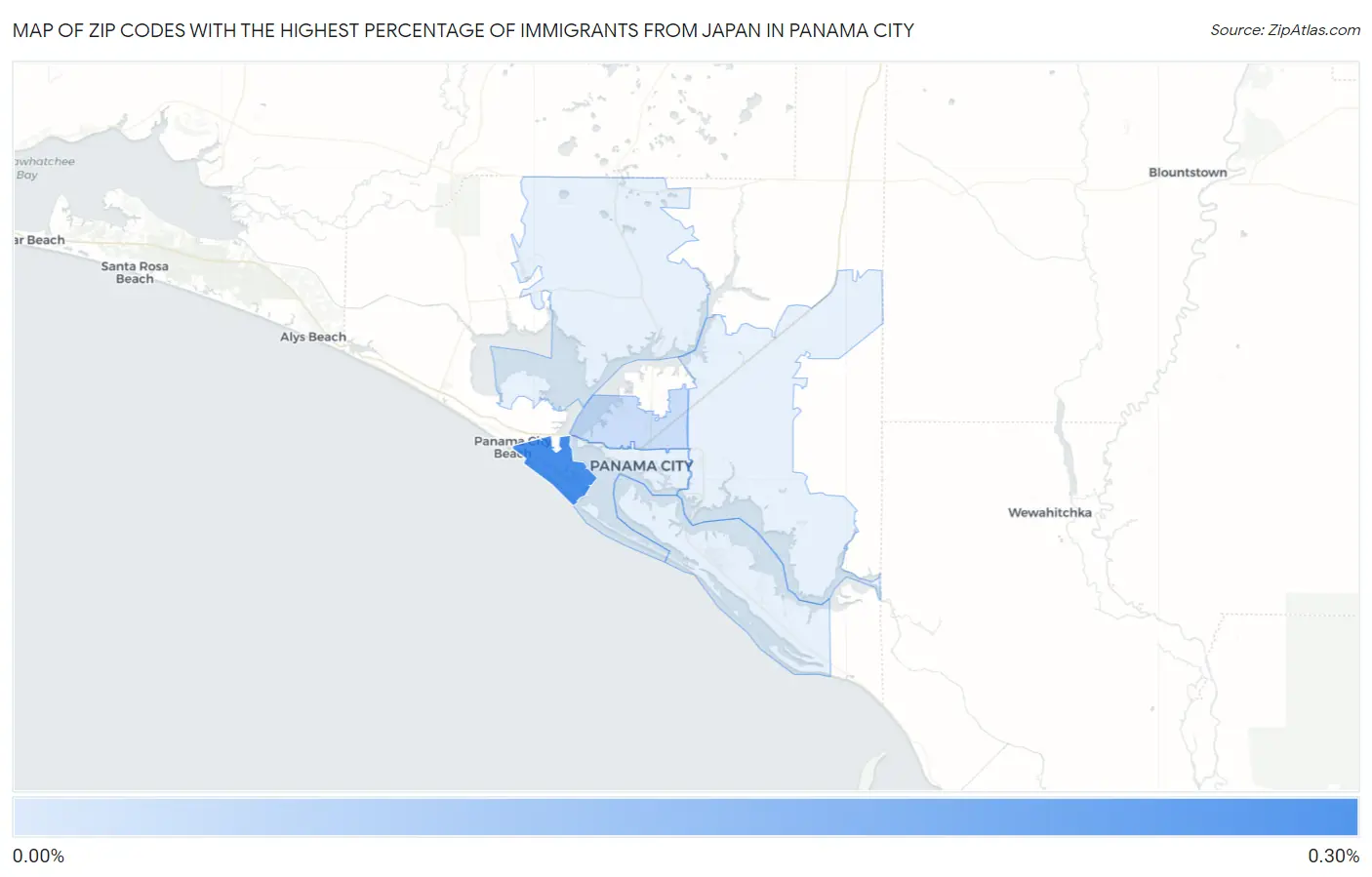 Zip Codes with the Highest Percentage of Immigrants from Japan in Panama City Map