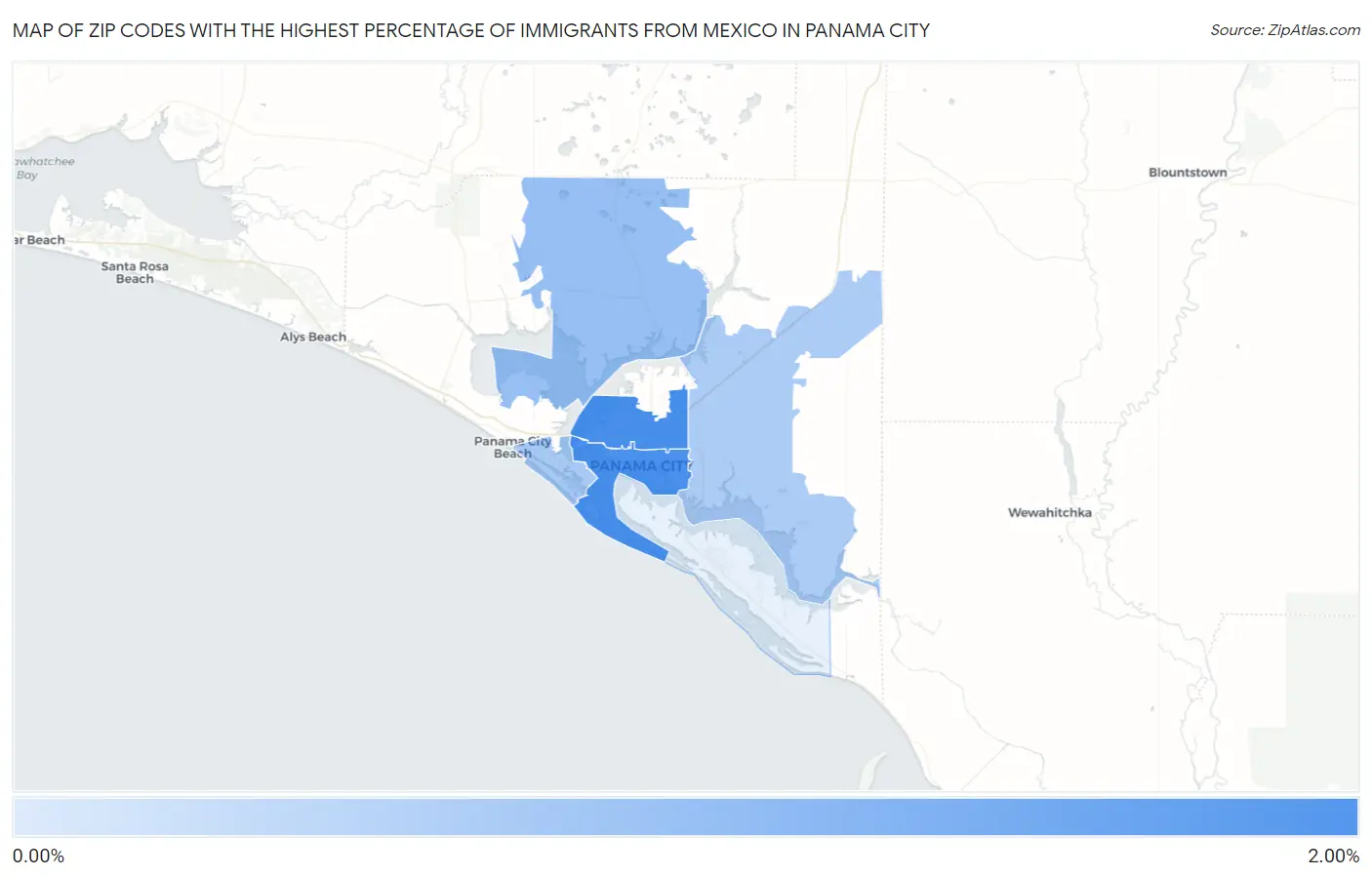Zip Codes with the Highest Percentage of Immigrants from Mexico in Panama City Map