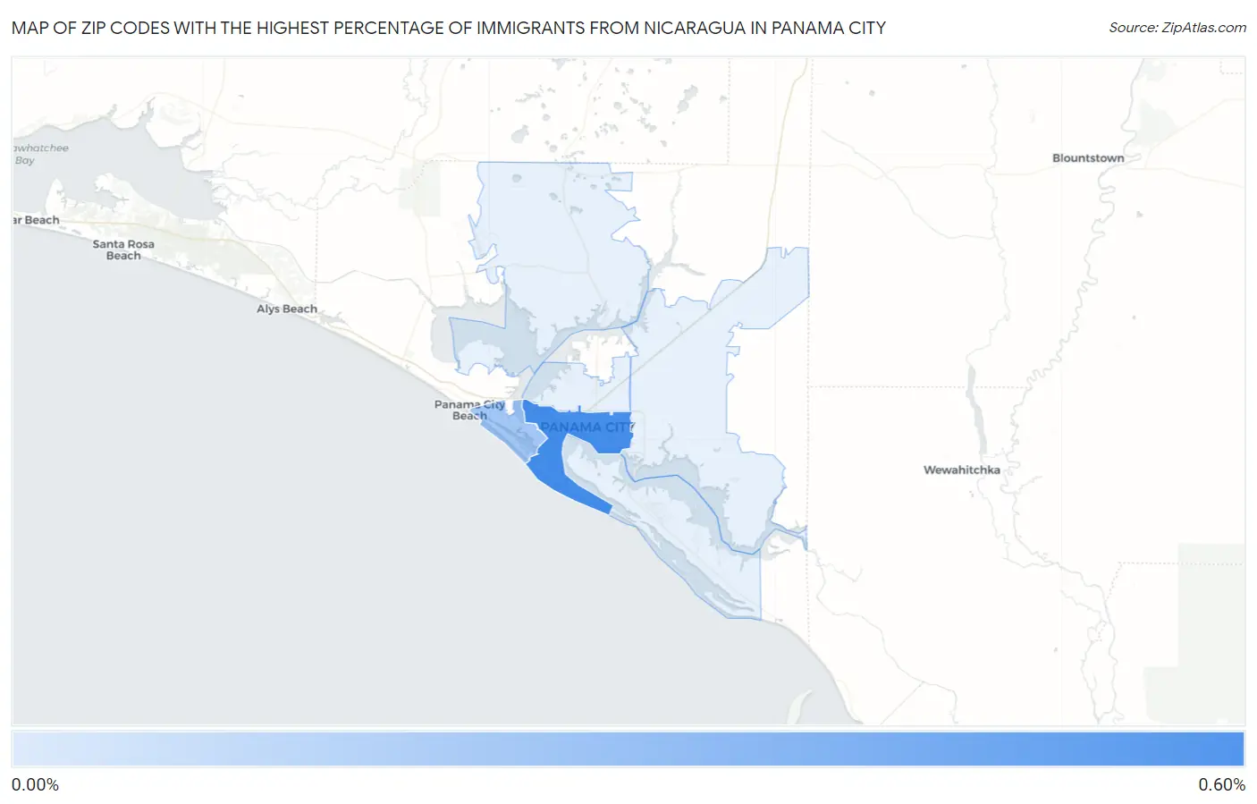 Zip Codes with the Highest Percentage of Immigrants from Nicaragua in Panama City Map