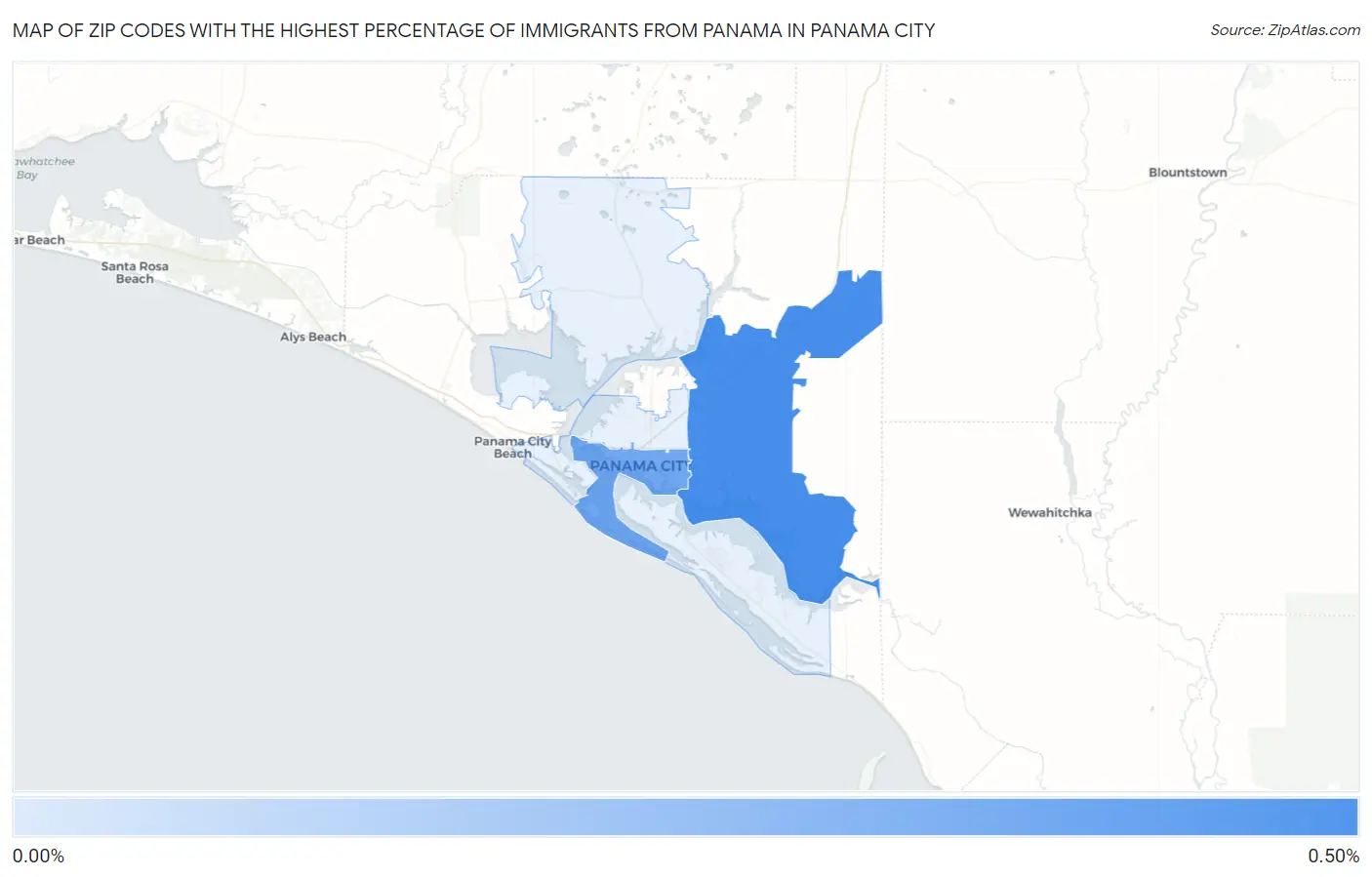 Zip Codes with the Highest Percentage of Immigrants from Panama in Panama City Map