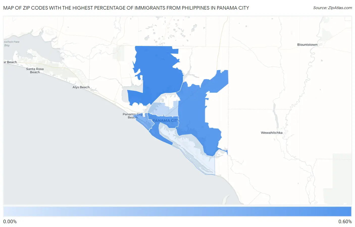 Zip Codes with the Highest Percentage of Immigrants from Philippines in Panama City Map
