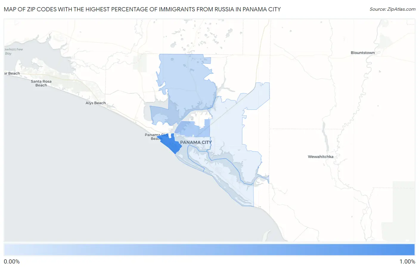 Zip Codes with the Highest Percentage of Immigrants from Russia in Panama City Map