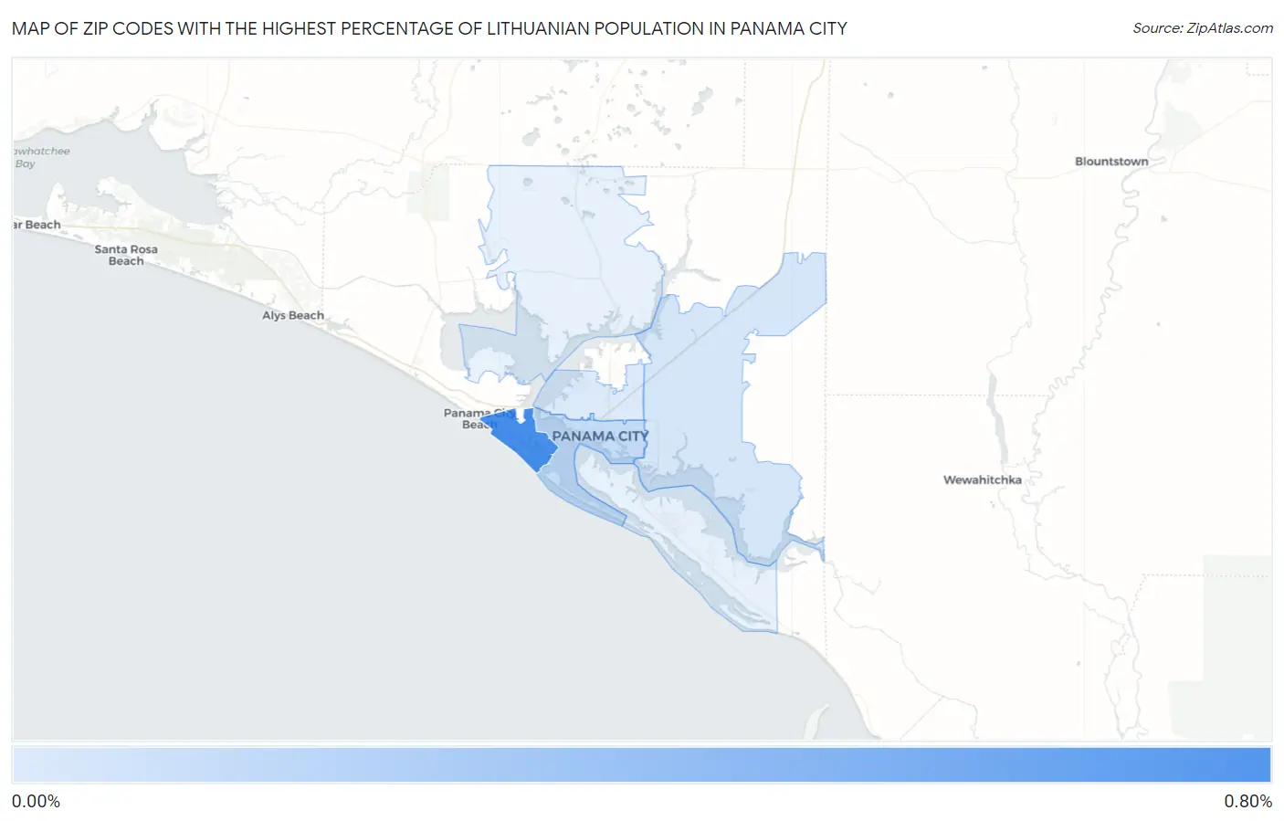 Zip Codes with the Highest Percentage of Lithuanian Population in Panama City Map