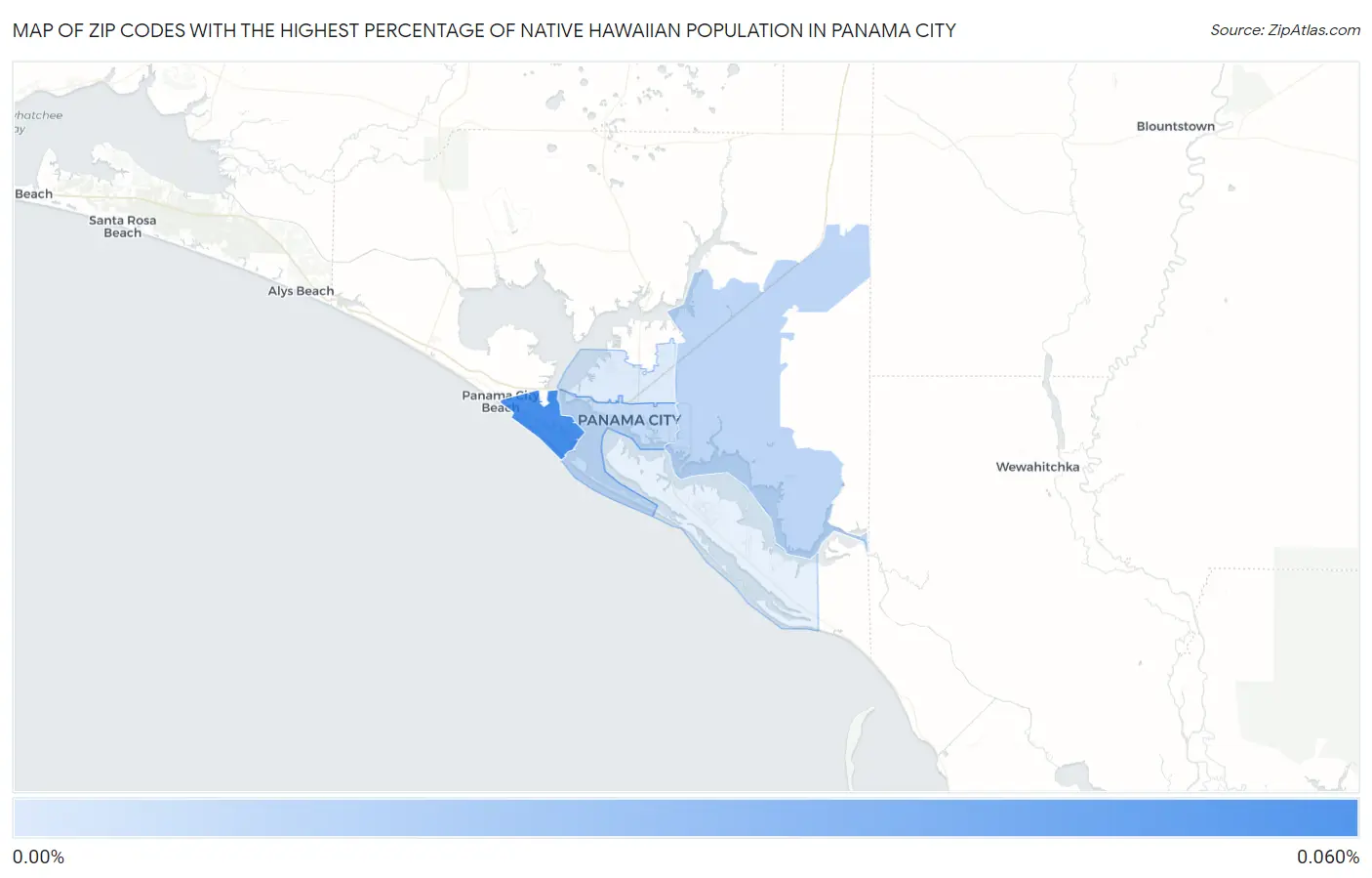 Zip Codes with the Highest Percentage of Native Hawaiian Population in Panama City Map