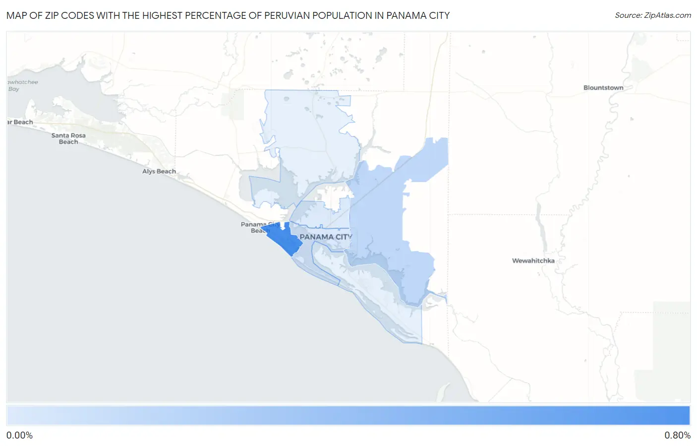 Zip Codes with the Highest Percentage of Peruvian Population in Panama City Map