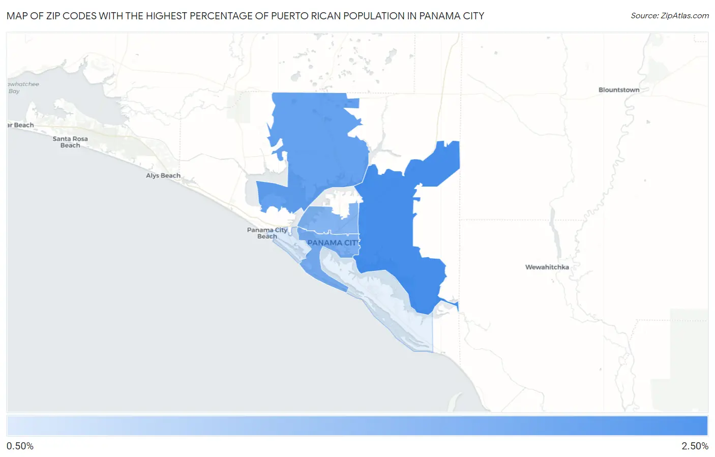 Zip Codes with the Highest Percentage of Puerto Rican Population in Panama City Map