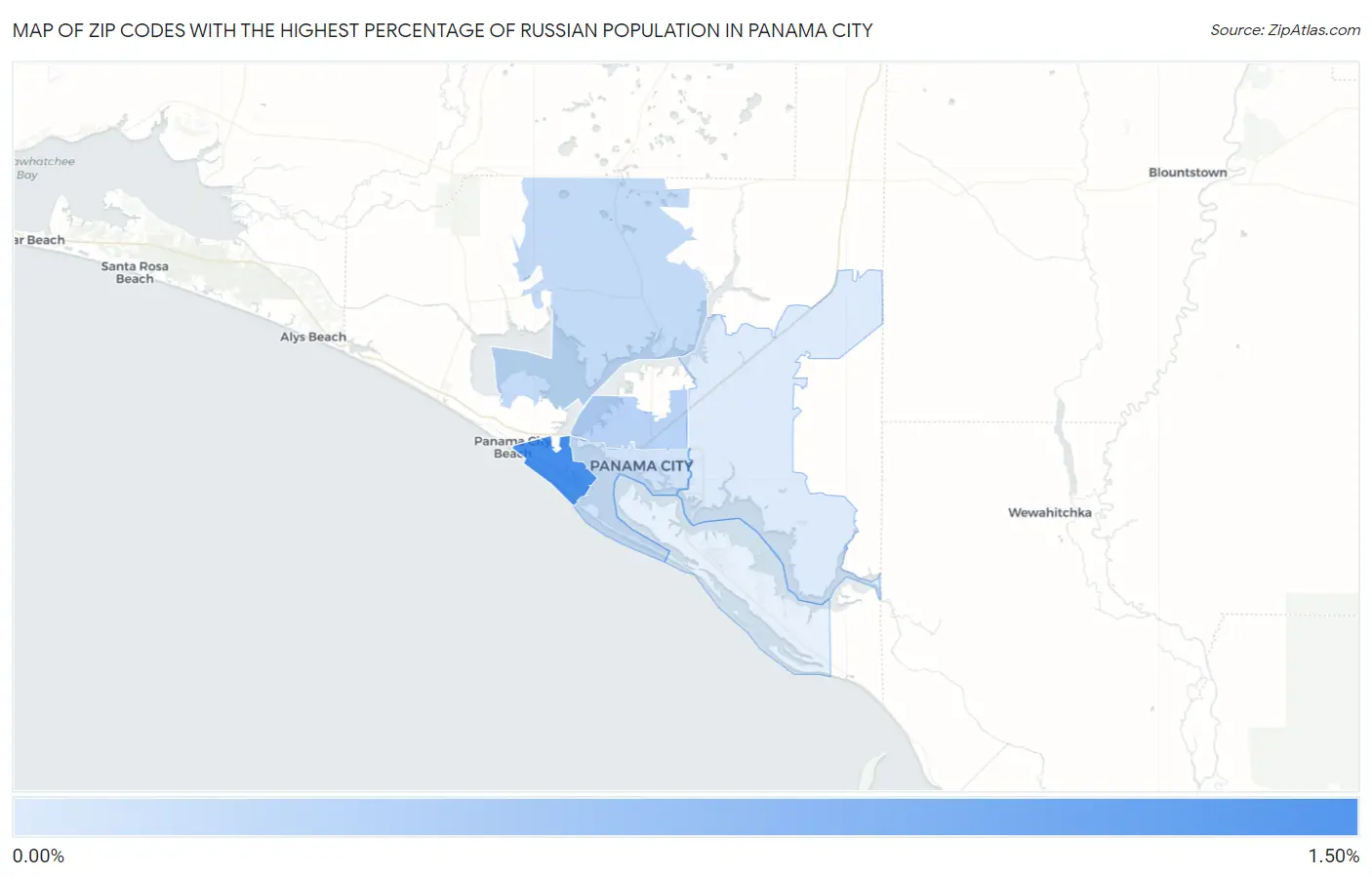 Zip Codes with the Highest Percentage of Russian Population in Panama City Map