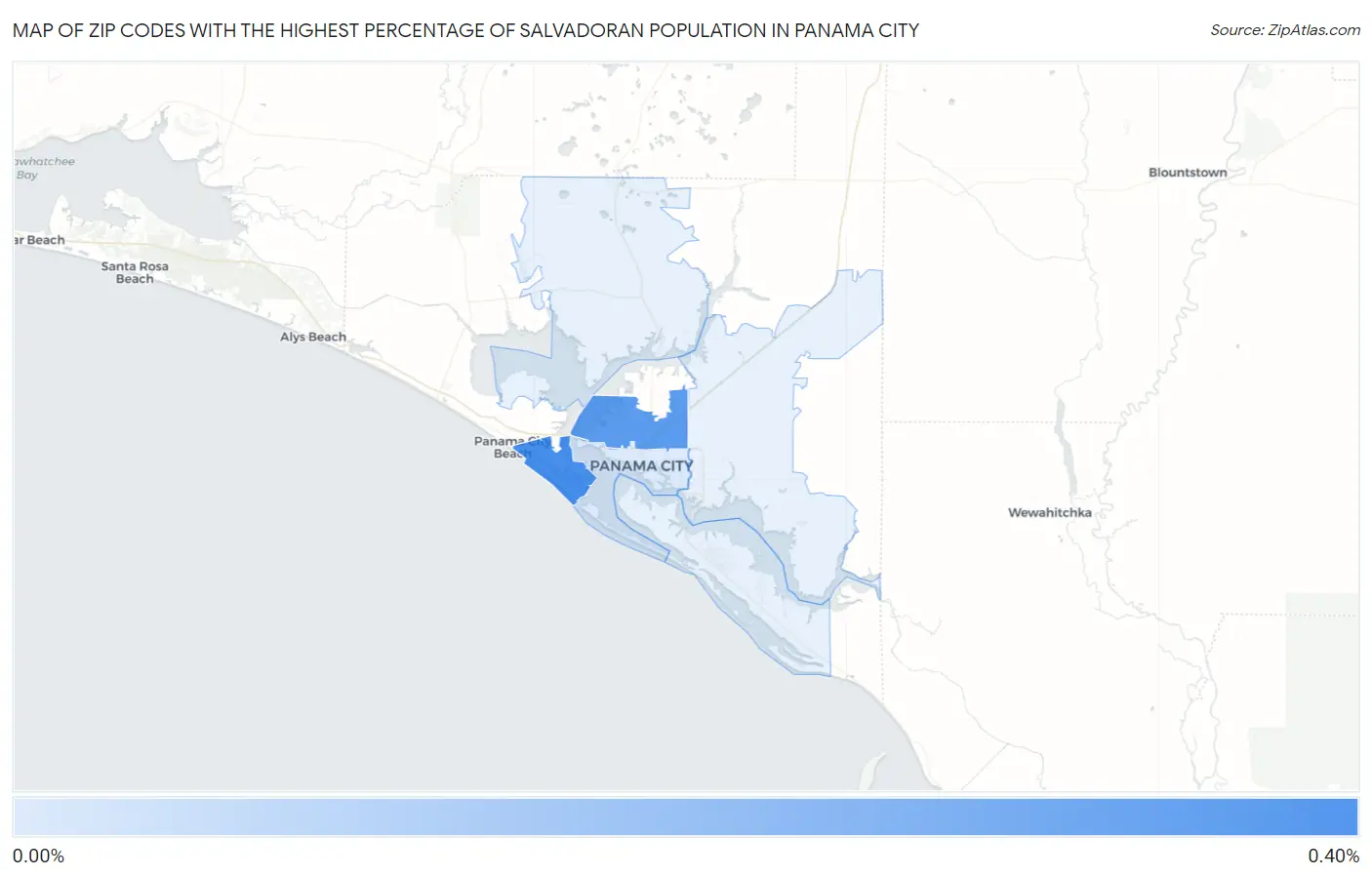Zip Codes with the Highest Percentage of Salvadoran Population in Panama City Map