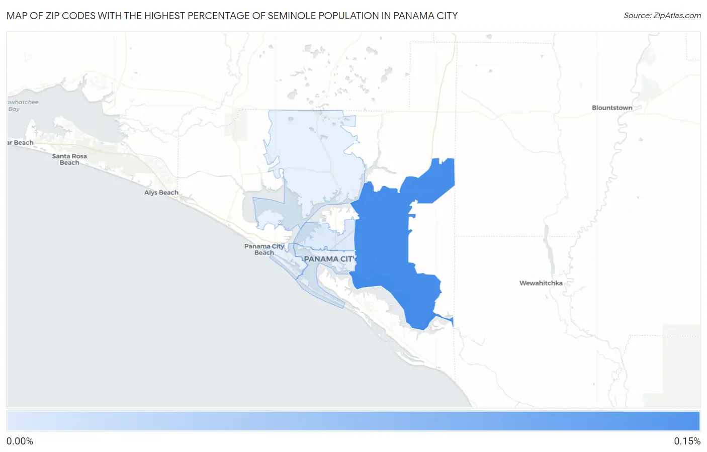 Zip Codes with the Highest Percentage of Seminole Population in Panama City Map