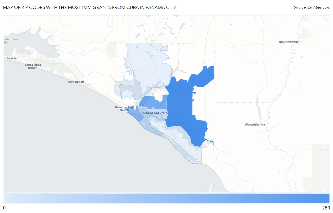 Zip Codes with the Most Immigrants from Cuba in Panama City Map
