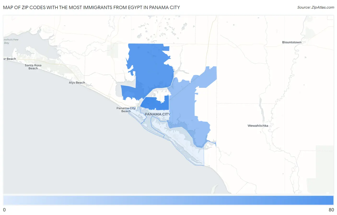 Zip Codes with the Most Immigrants from Egypt in Panama City Map