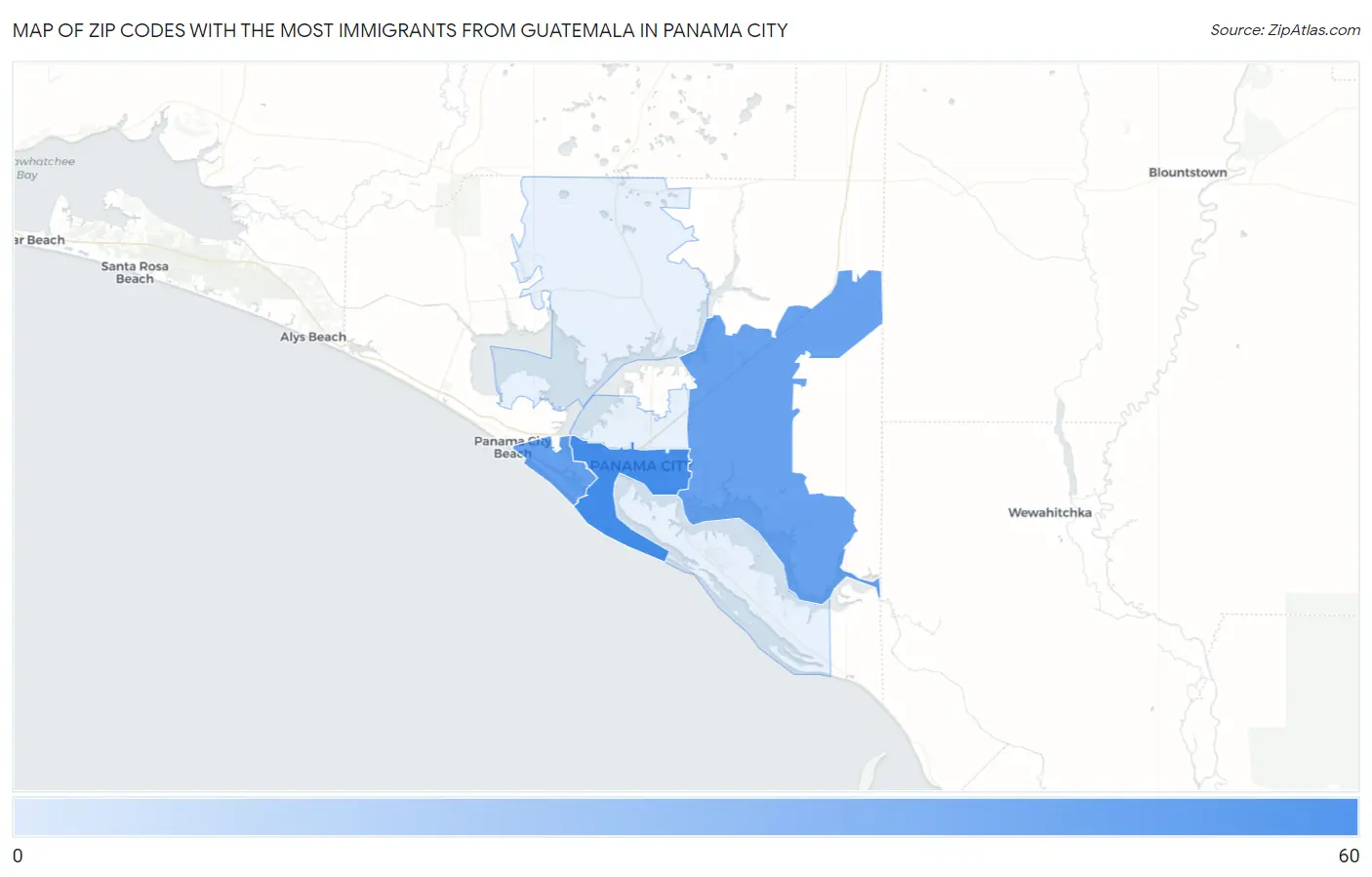 Zip Codes with the Most Immigrants from Guatemala in Panama City Map