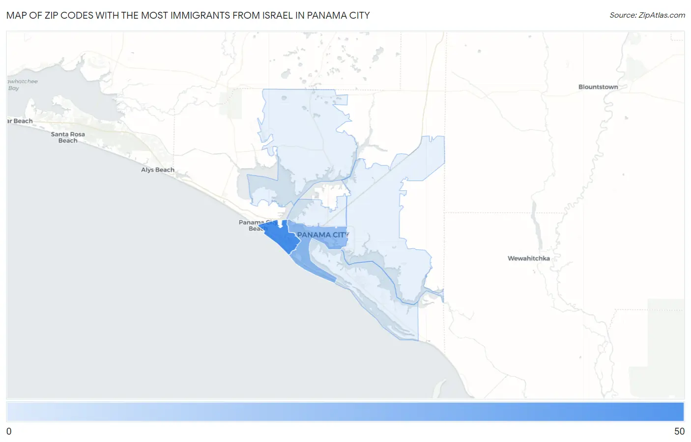 Zip Codes with the Most Immigrants from Israel in Panama City Map