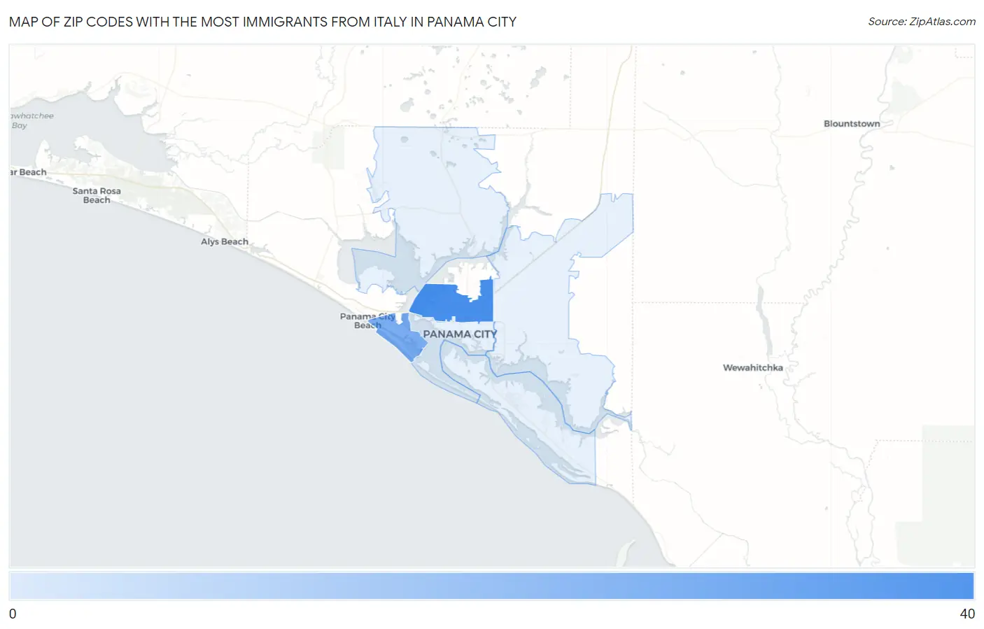 Zip Codes with the Most Immigrants from Italy in Panama City Map