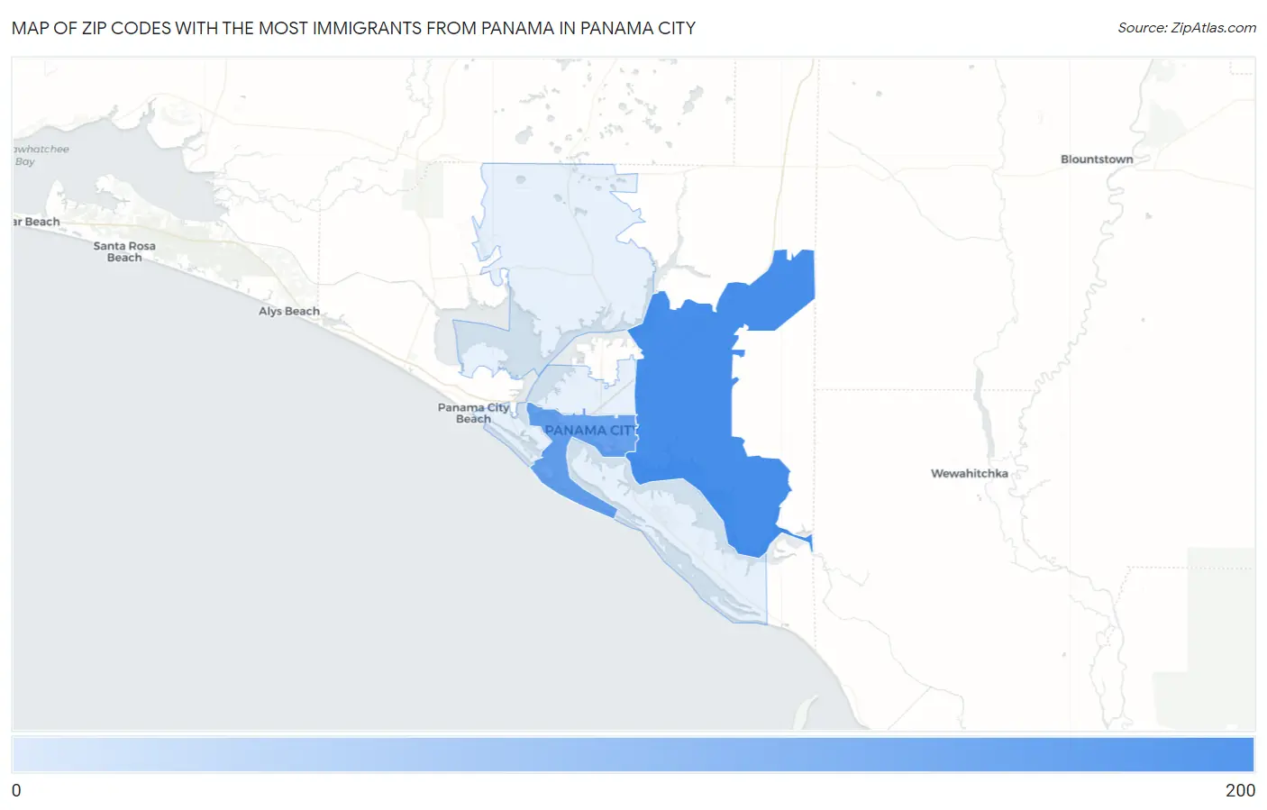 Zip Codes with the Most Immigrants from Panama in Panama City Map