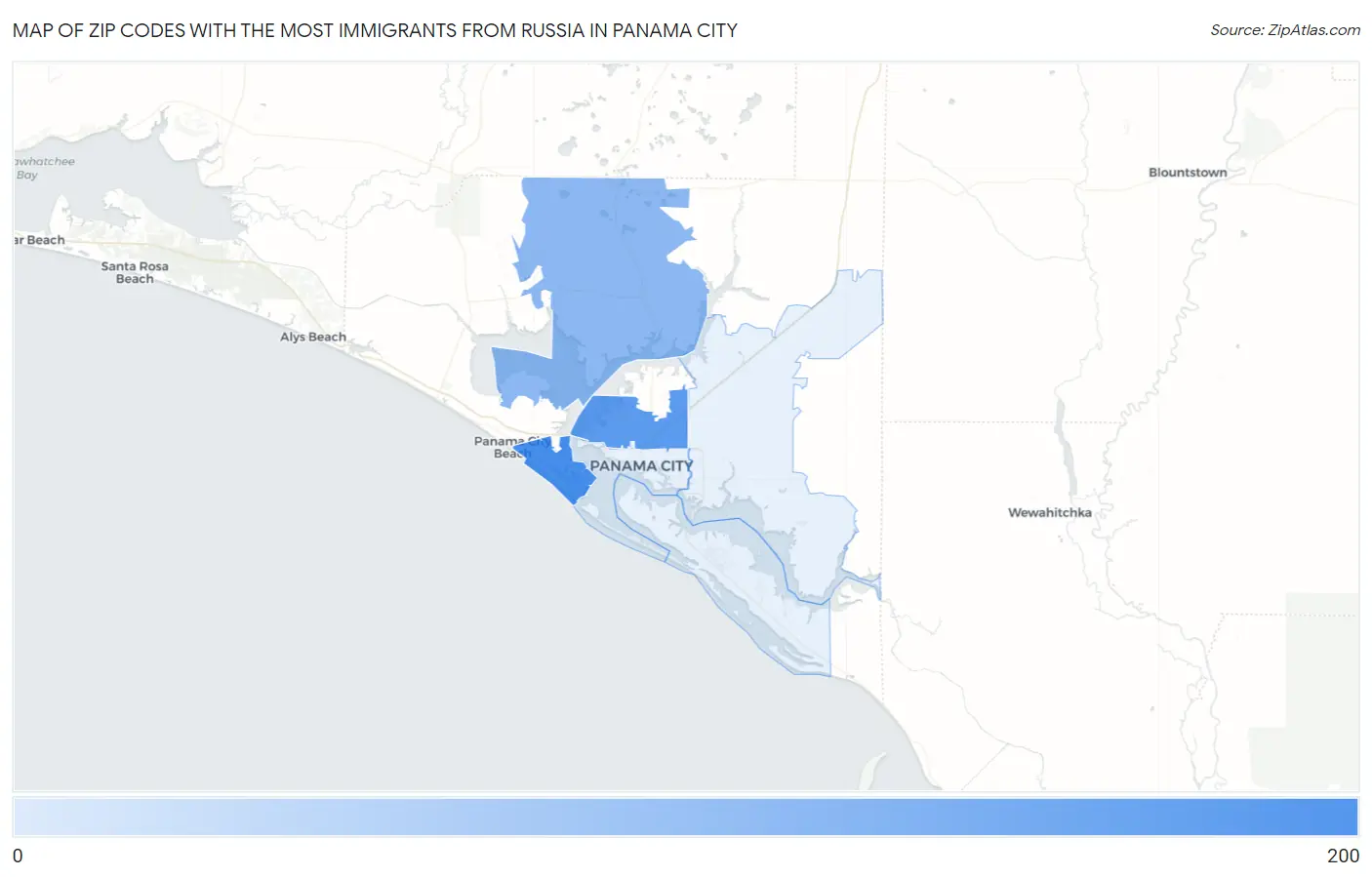 Zip Codes with the Most Immigrants from Russia in Panama City Map