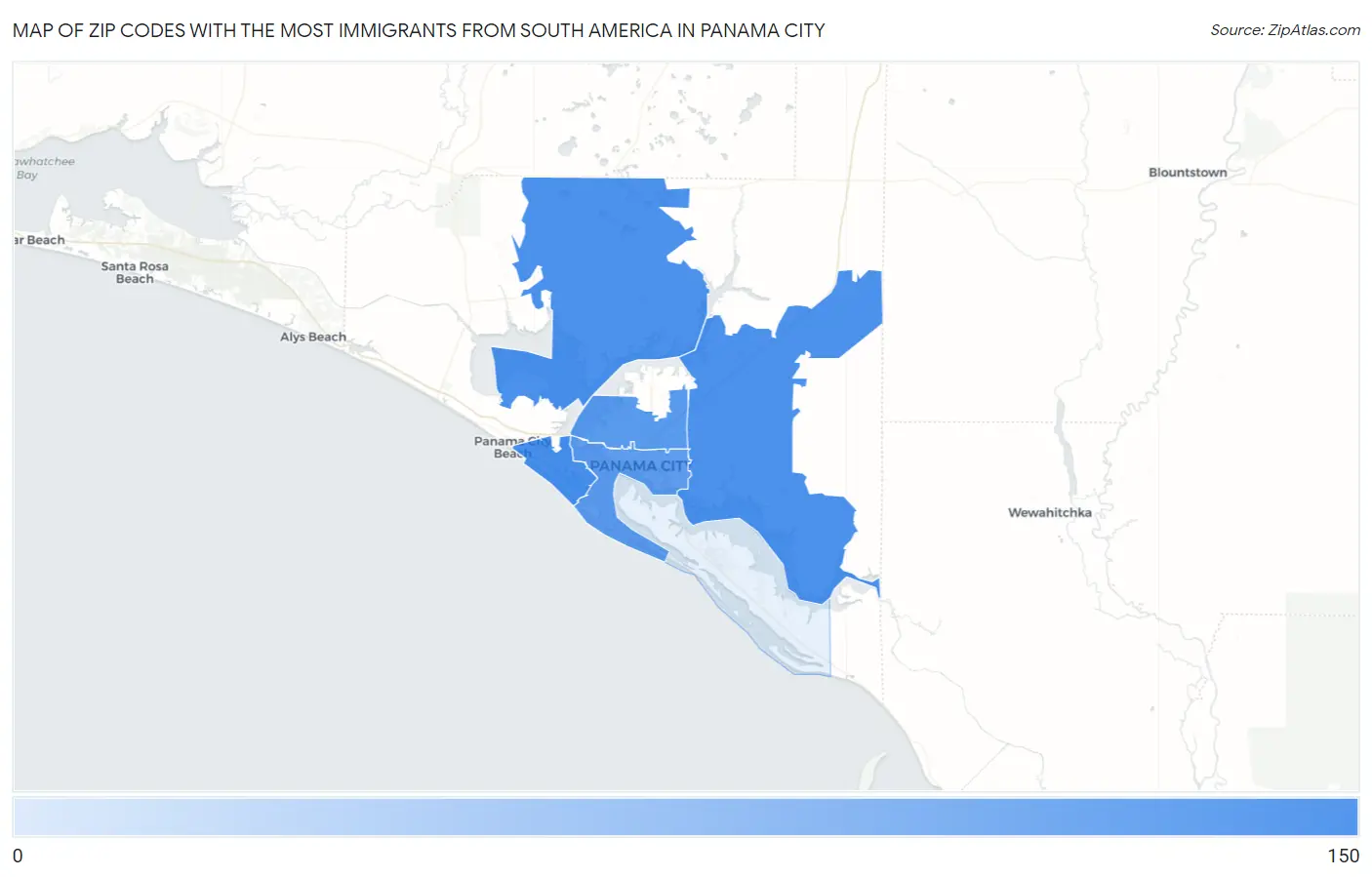 Zip Codes with the Most Immigrants from South America in Panama City Map