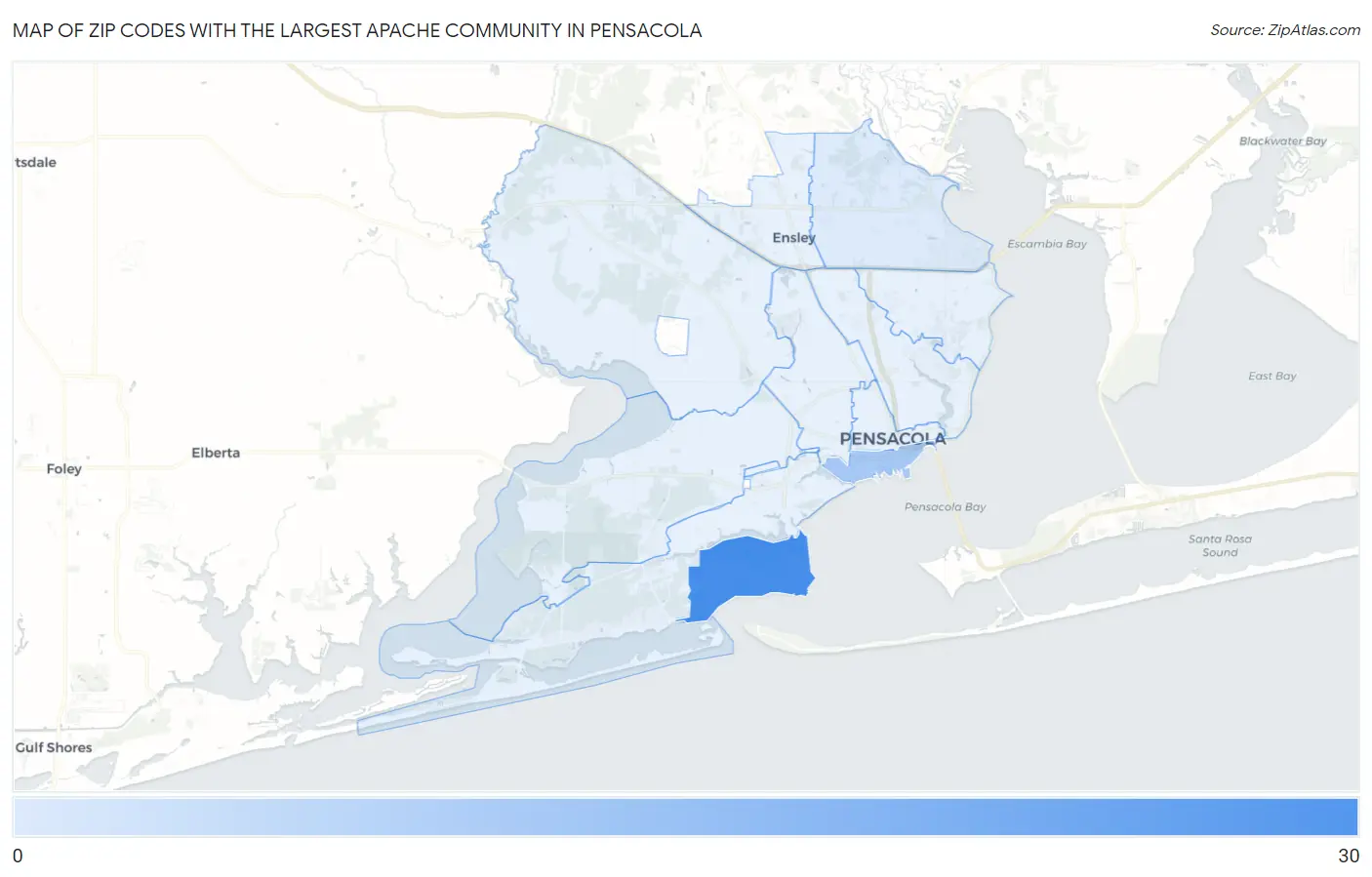 Zip Codes with the Largest Apache Community in Pensacola Map