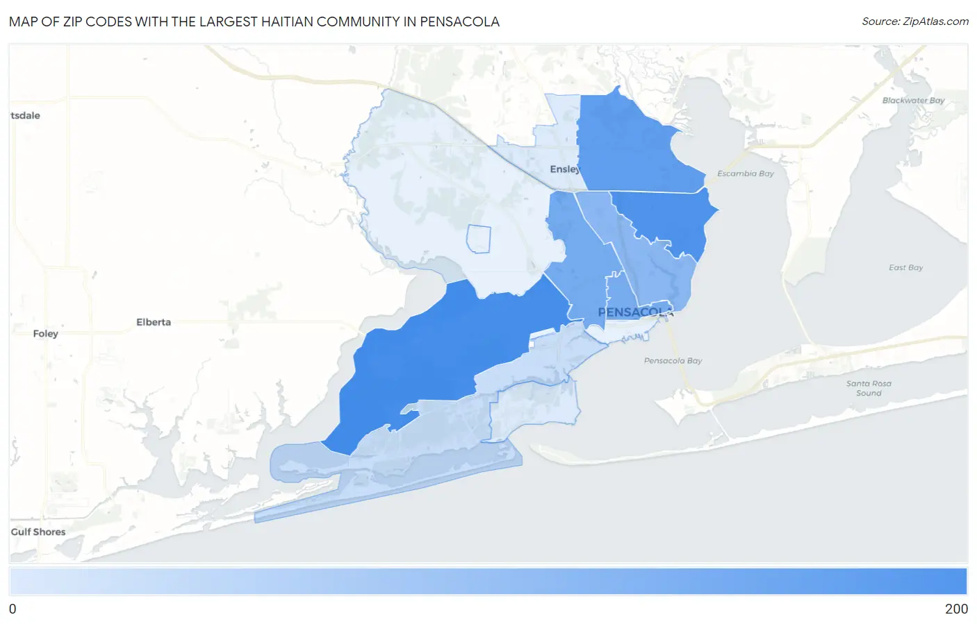 Zip Codes with the Largest Haitian Community in Pensacola Map