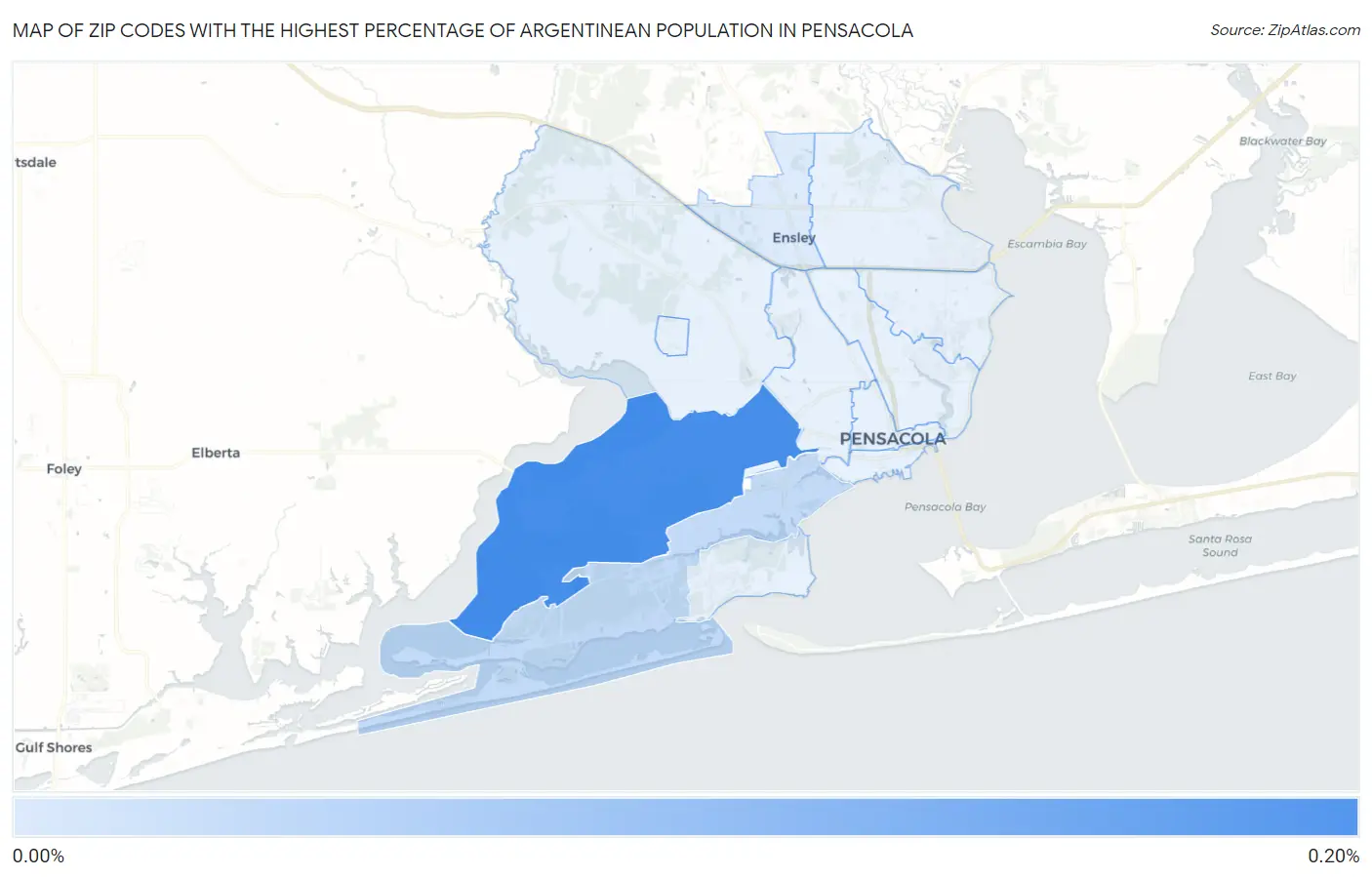 Zip Codes with the Highest Percentage of Argentinean Population in Pensacola Map