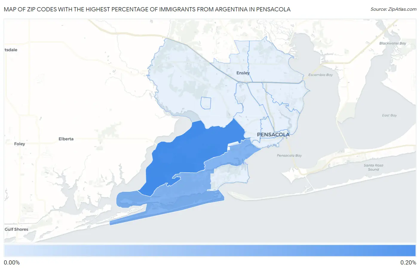 Zip Codes with the Highest Percentage of Immigrants from Argentina in Pensacola Map