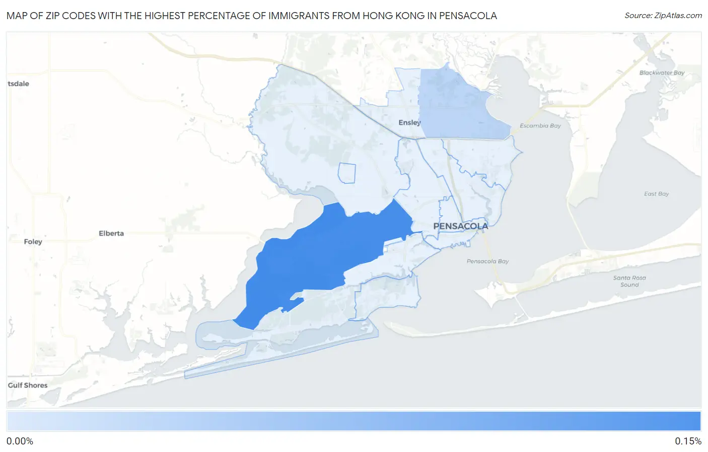 Zip Codes with the Highest Percentage of Immigrants from Hong Kong in Pensacola Map