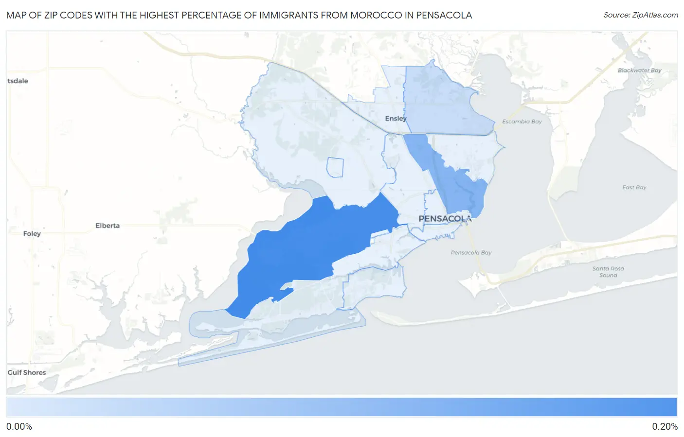 Zip Codes with the Highest Percentage of Immigrants from Morocco in Pensacola Map
