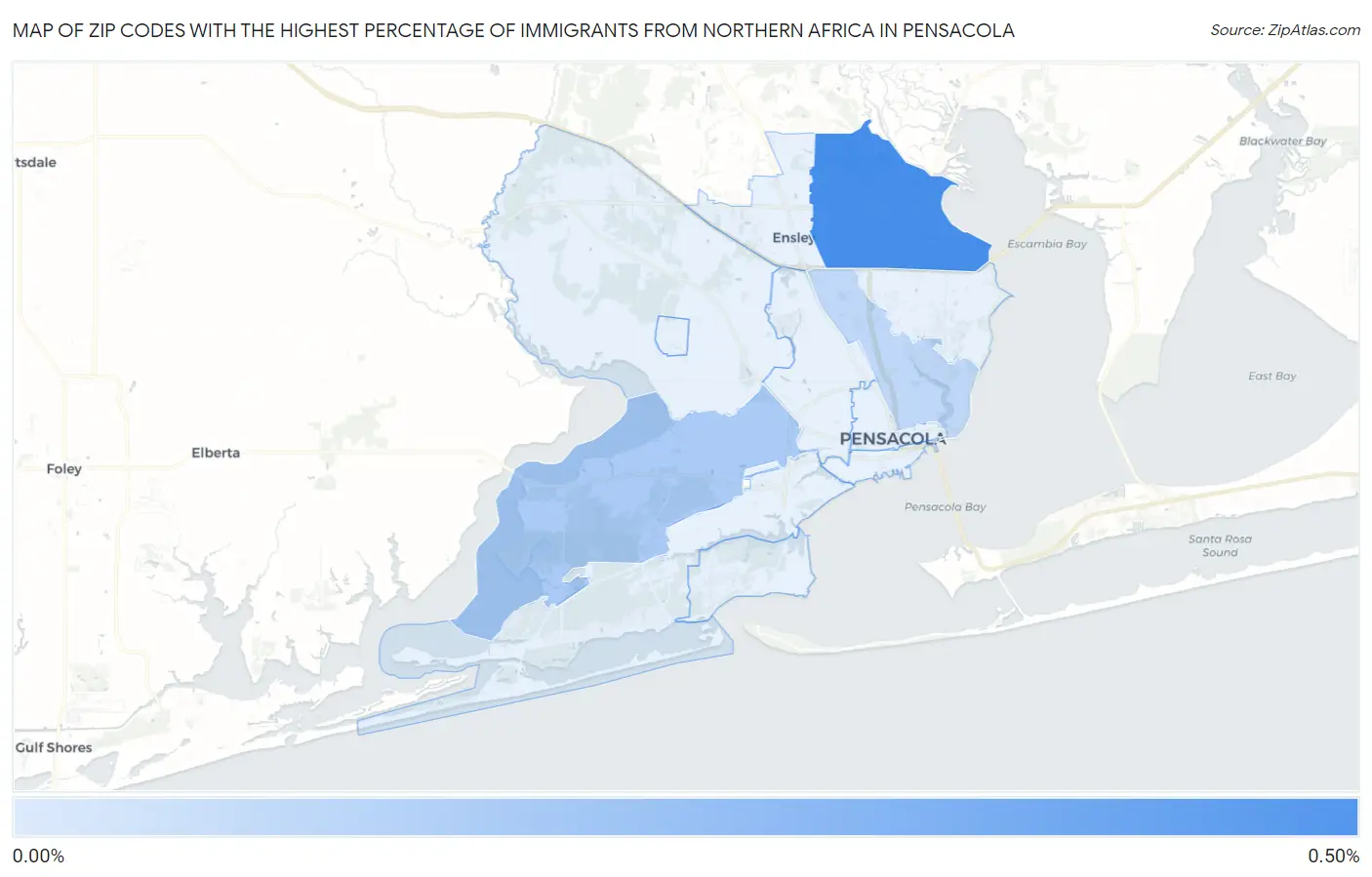 Zip Codes with the Highest Percentage of Immigrants from Northern Africa in Pensacola Map