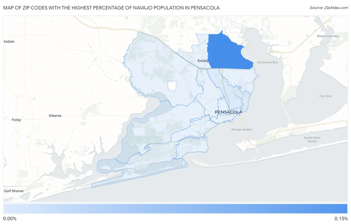 Zip Codes with the Highest Percentage of Navajo Population in Pensacola Map