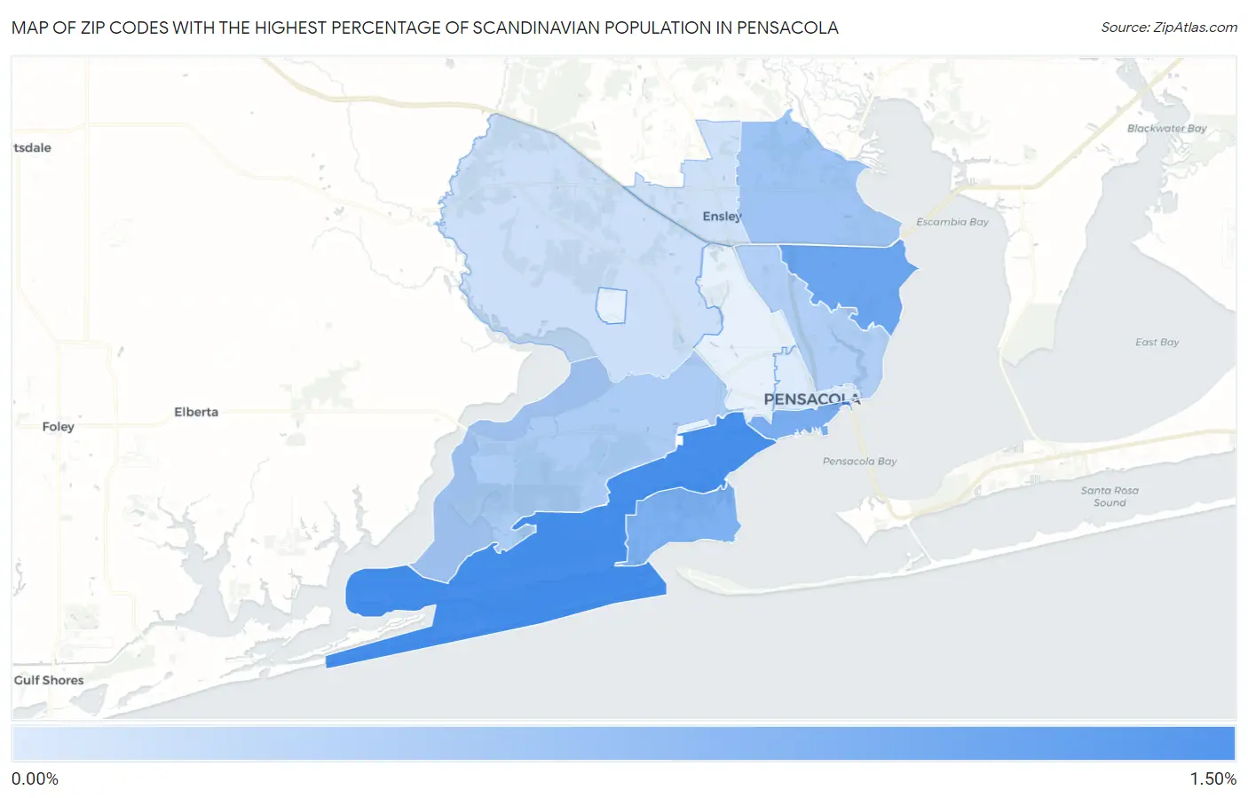 Zip Codes with the Highest Percentage of Scandinavian Population in Pensacola Map