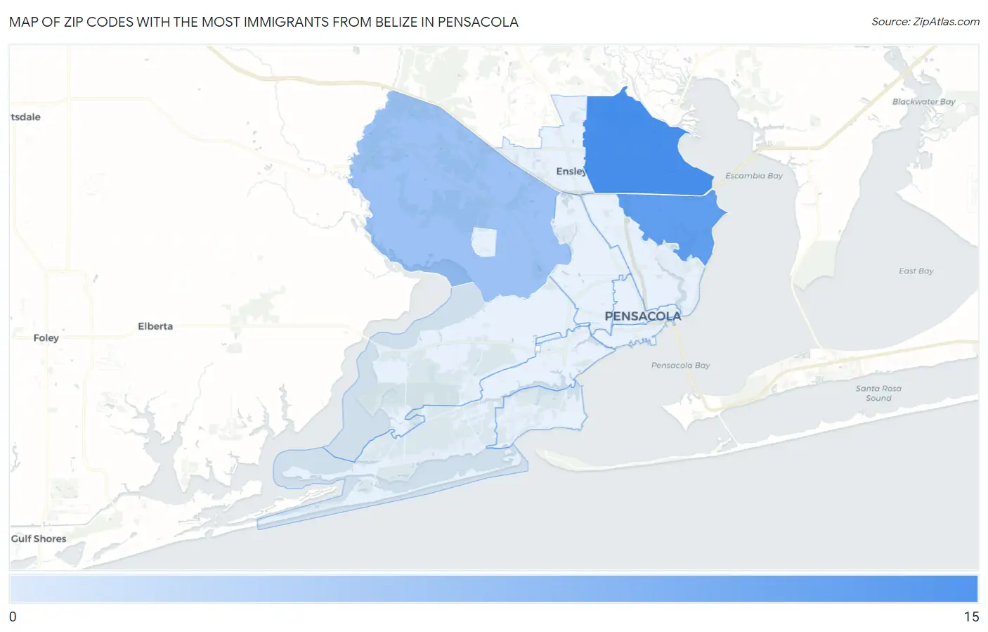 Zip Codes with the Most Immigrants from Belize in Pensacola Map