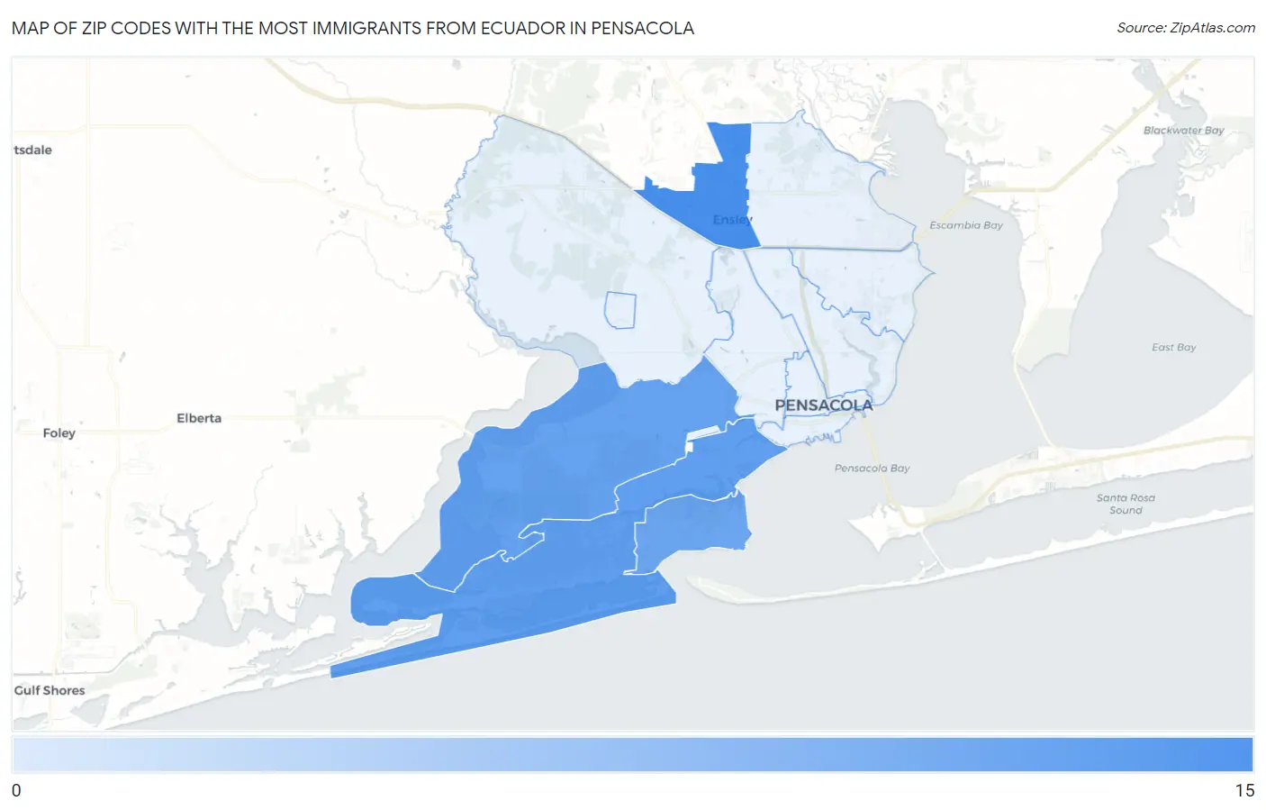 Zip Codes with the Most Immigrants from Ecuador in Pensacola Map