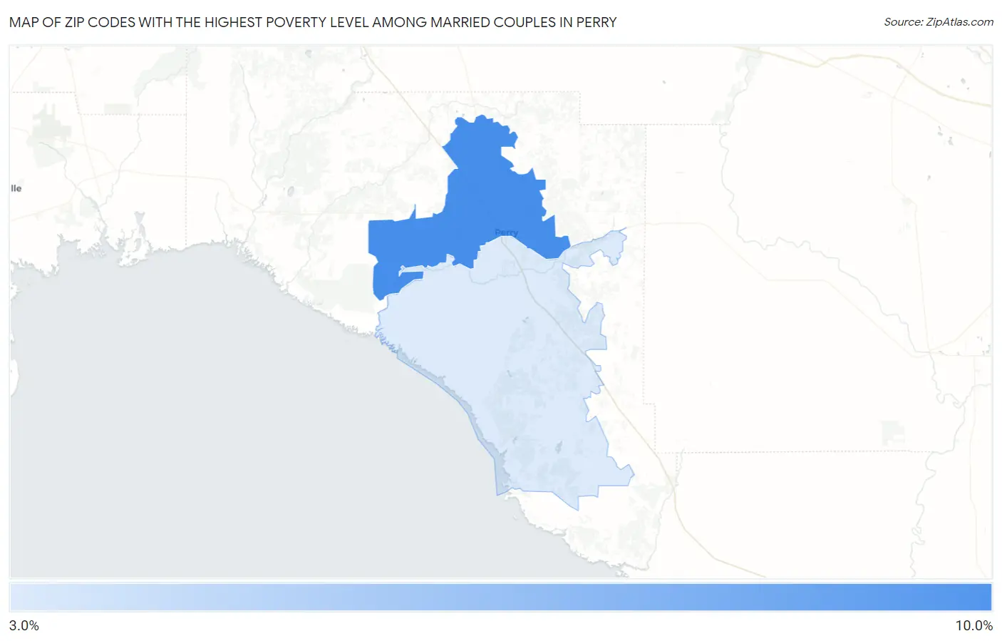 Zip Codes with the Highest Poverty Level Among Married Couples in Perry Map