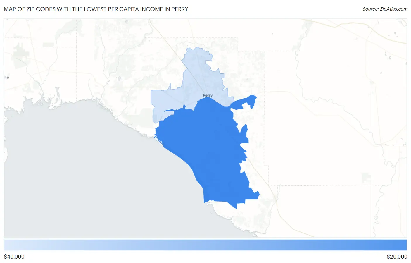 Zip Codes with the Lowest Per Capita Income in Perry Map