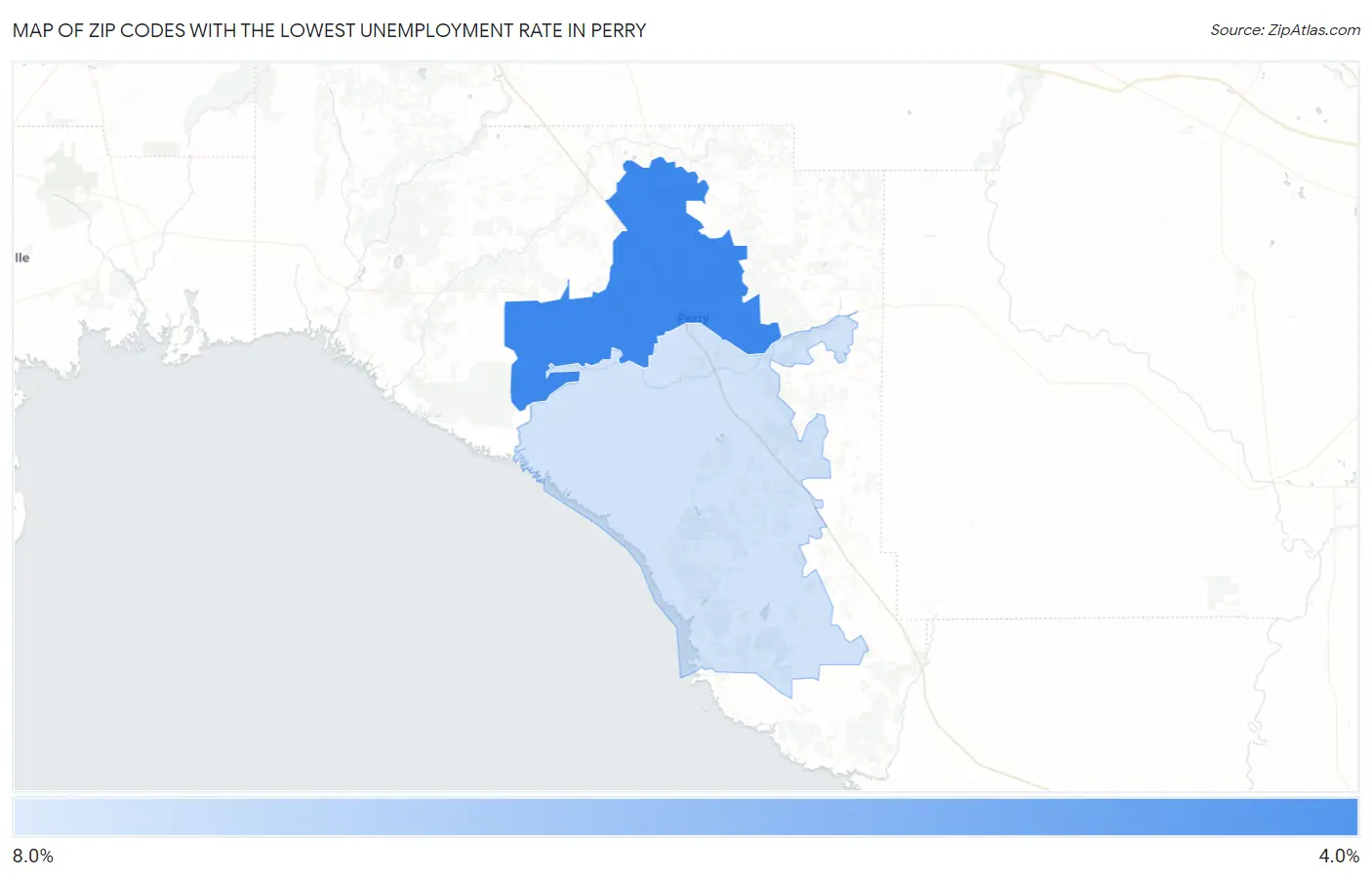 Zip Codes with the Lowest Unemployment Rate in Perry Map