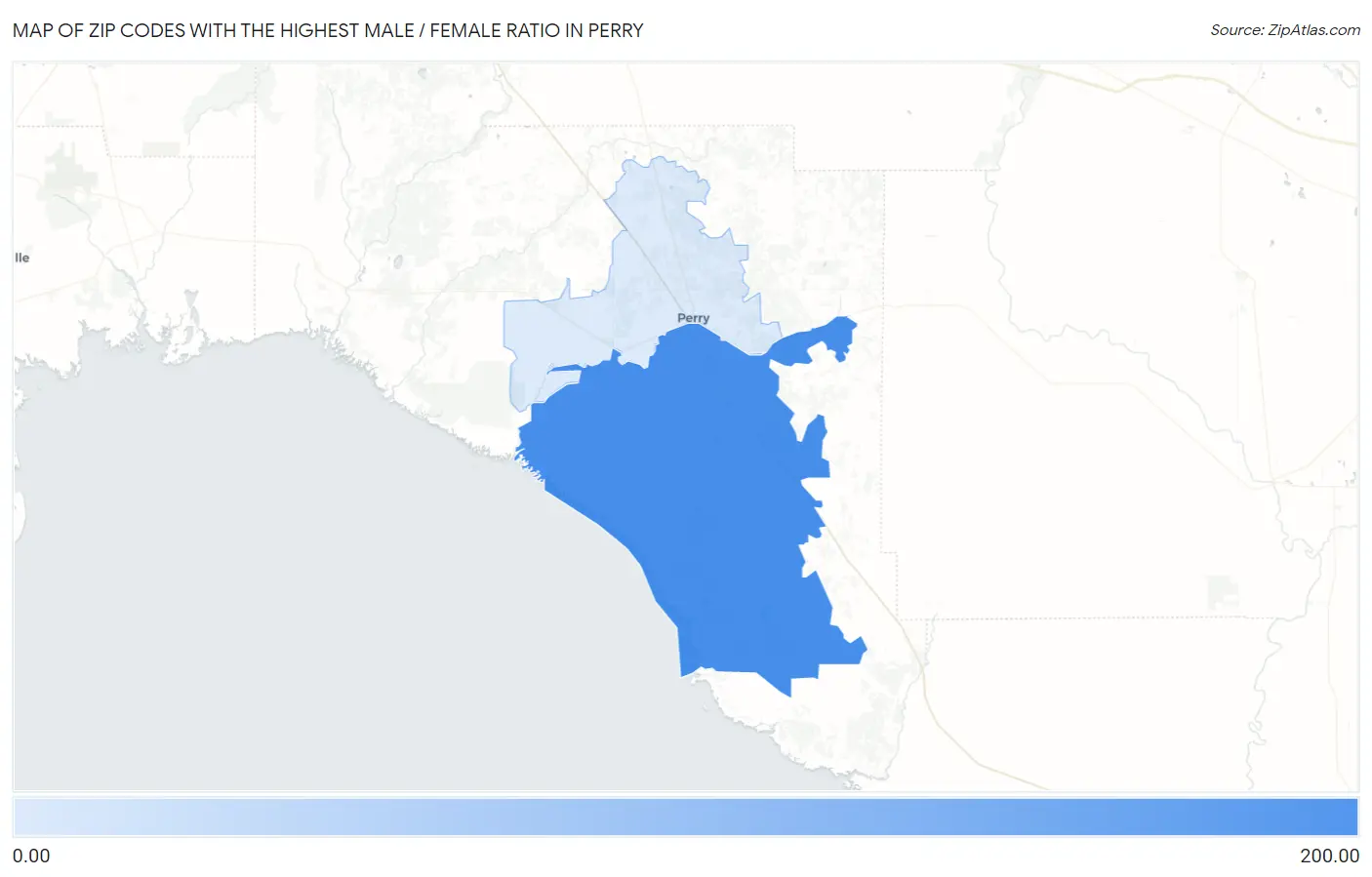 Zip Codes with the Highest Male / Female Ratio in Perry Map