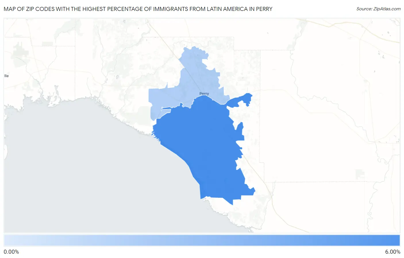 Zip Codes with the Highest Percentage of Immigrants from Latin America in Perry Map