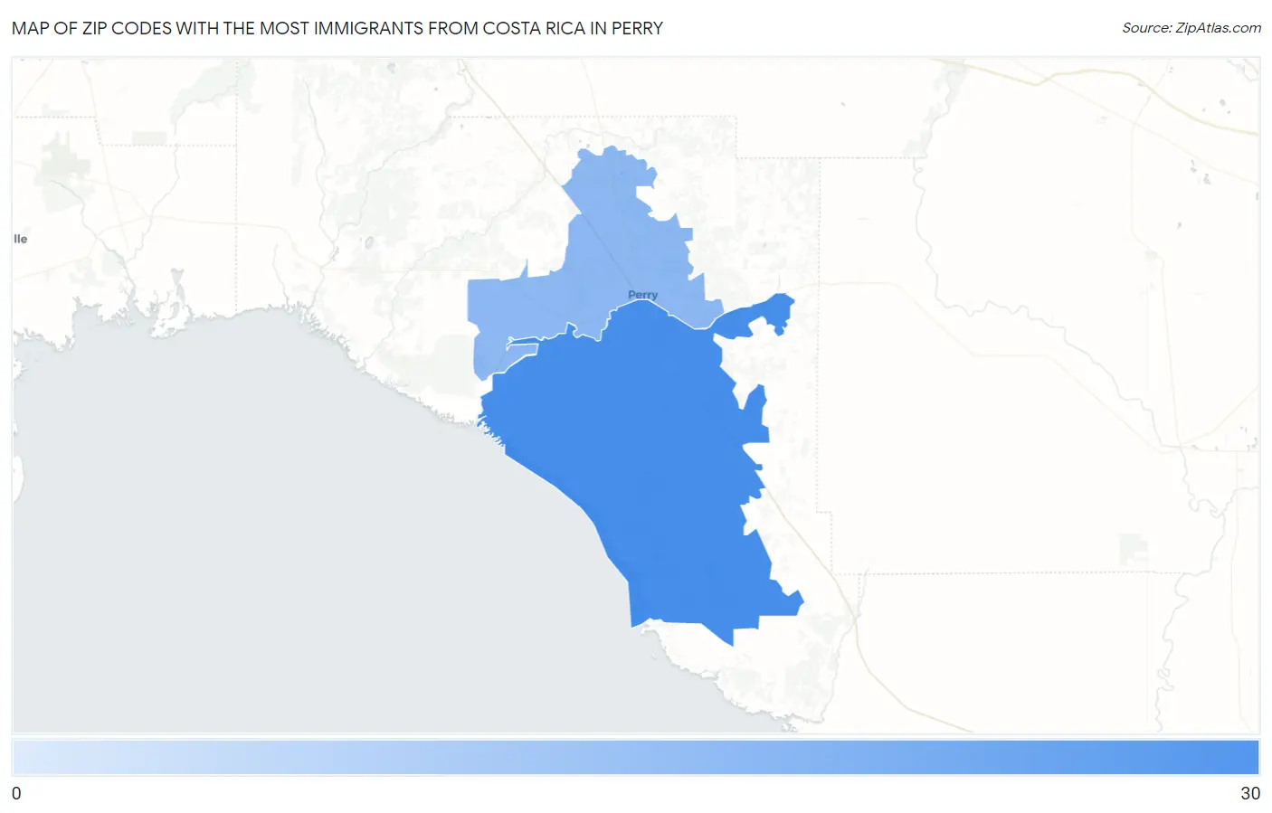 Zip Codes with the Most Immigrants from Costa Rica in Perry Map
